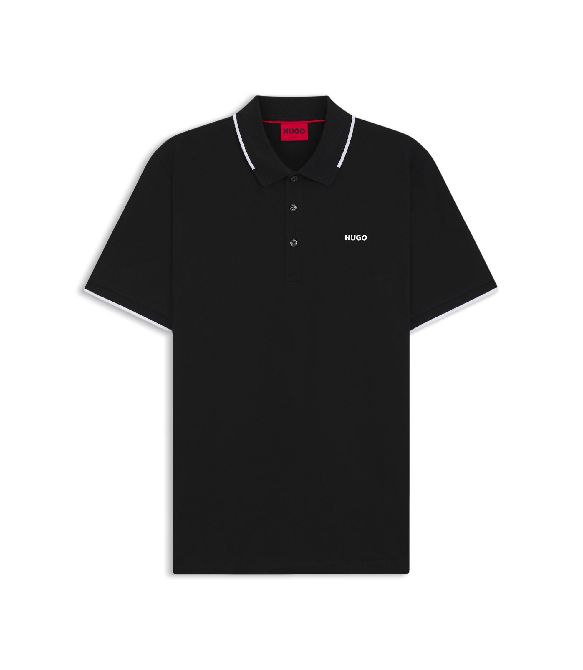 Hugo Embroidered Logo Slim Fit Polo Shirt In Stretch Cotton Black
