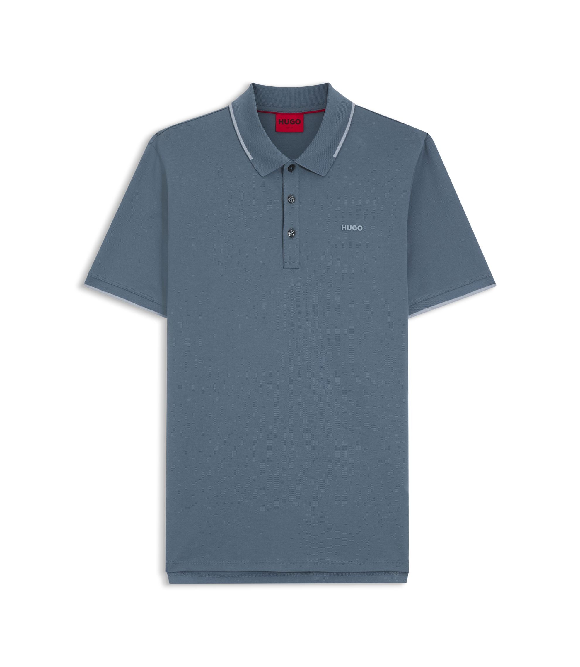 Hugo Embroidered Logo Slim Fit Polo Shirt In Stretch Cotton Light Blue