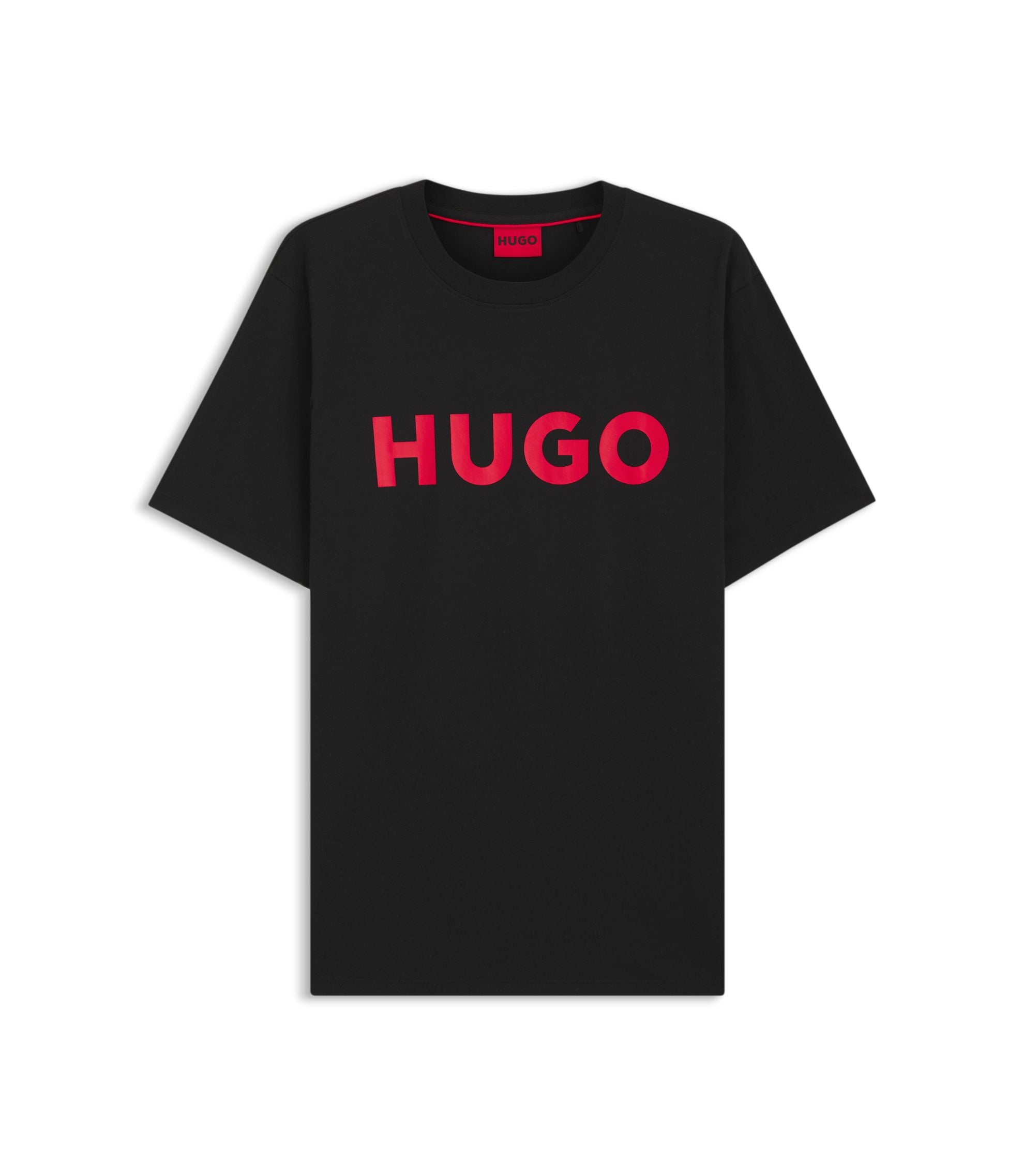 Hugo Cotton Jersey T Shirt With Logo Print Black