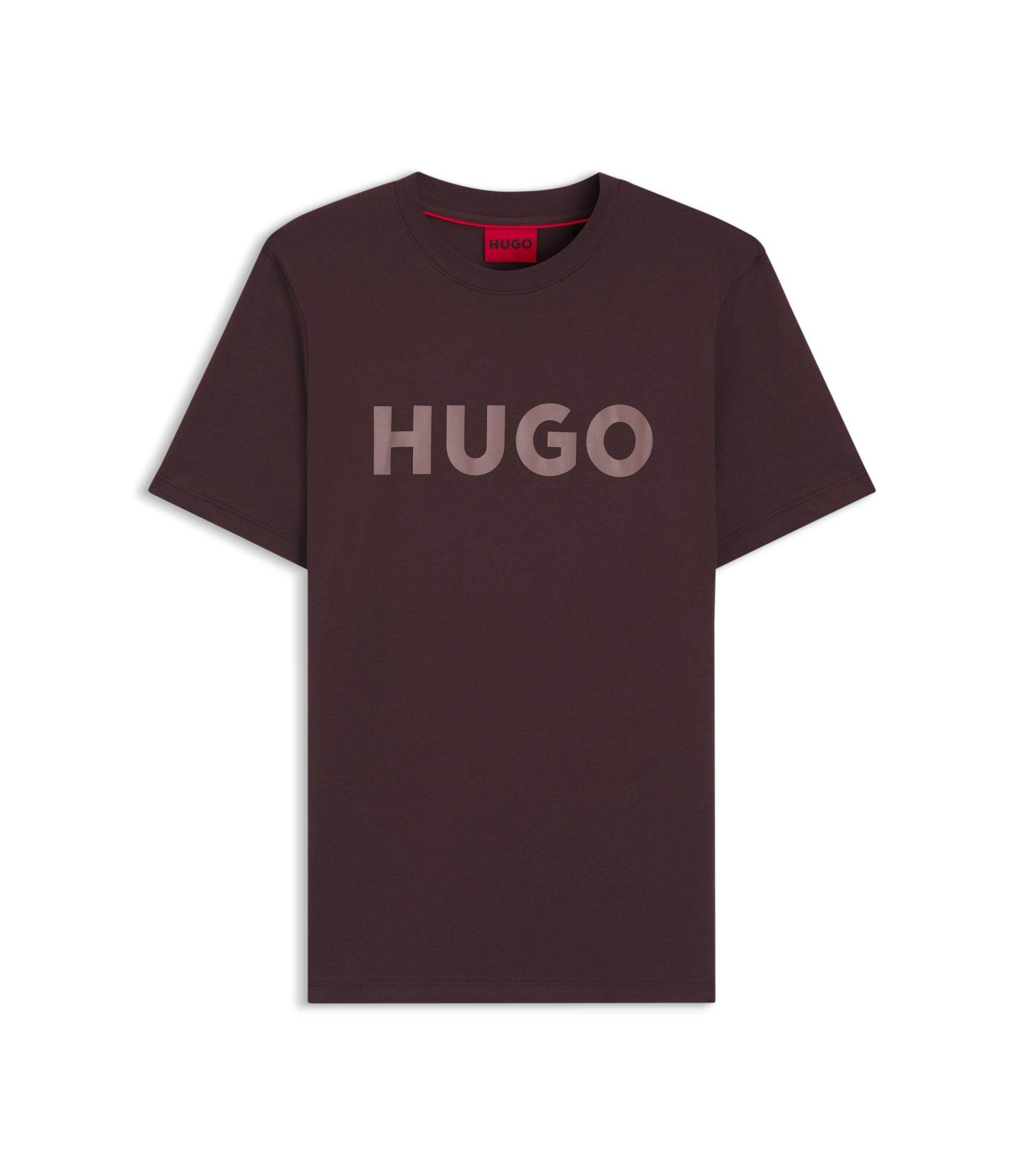 Hugo Cotton Jersey T Shirt With Logo Print Light Brown