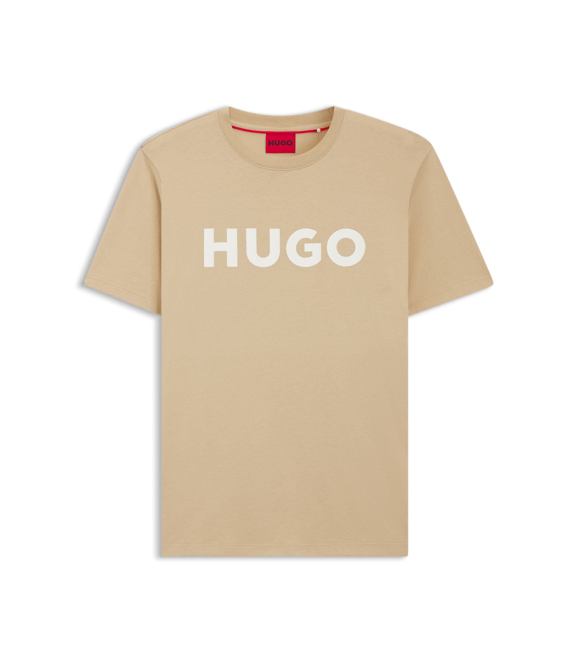 Hugo Cotton Jersey T Shirt With Logo Print Beige