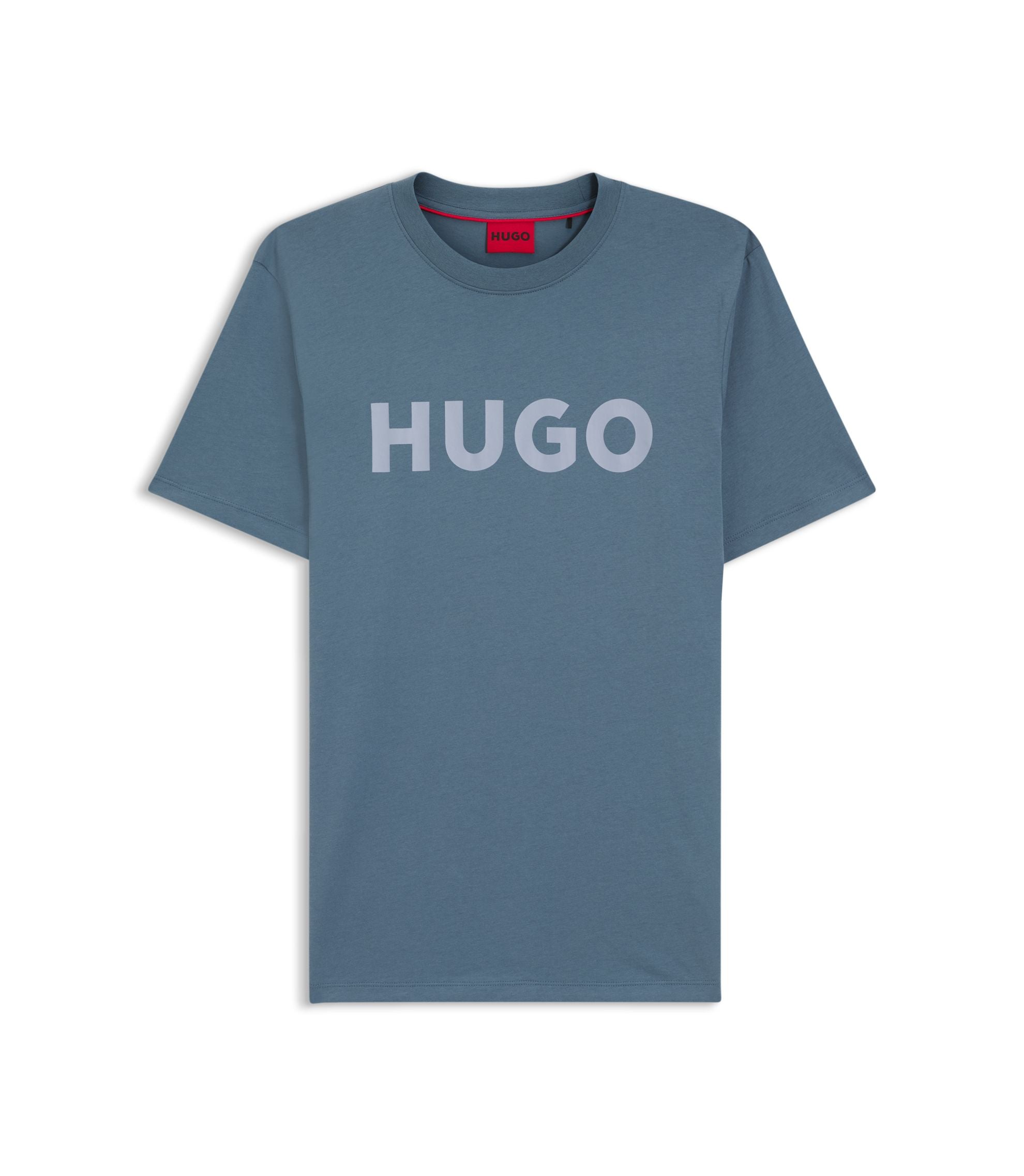 Hugo Cotton Jersey T Shirt With Logo Print Light Blue