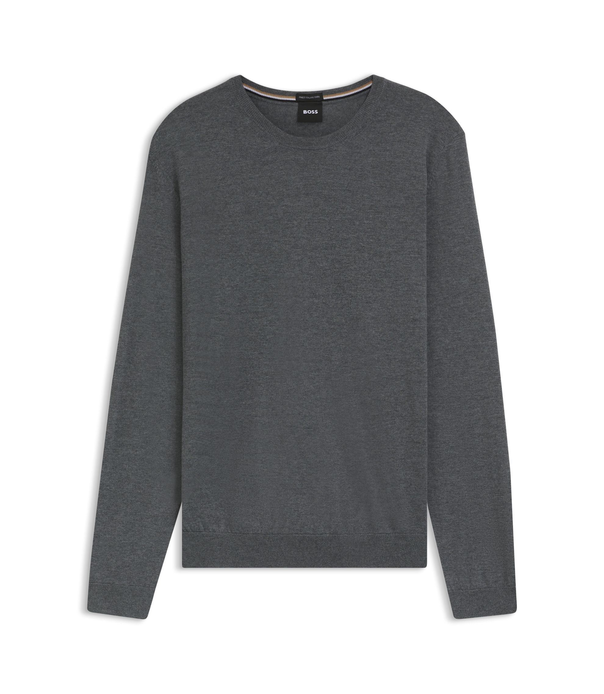 Boss Slim Fit Sweater In Merino Wool Grey