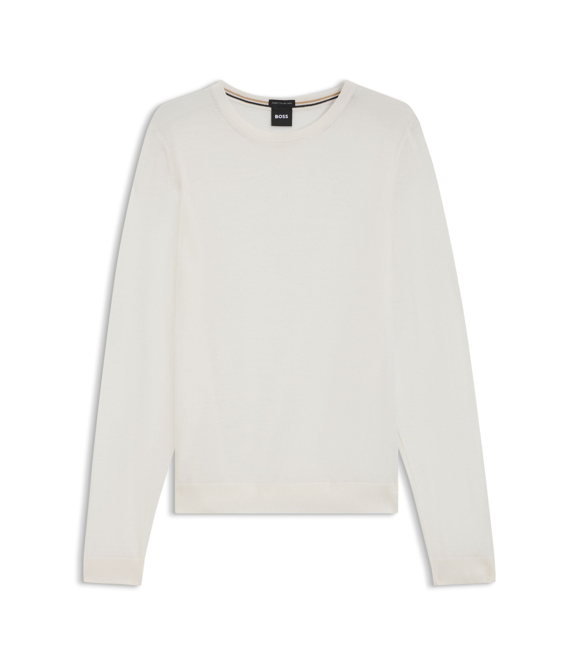 Boss Slim Fit Sweater In Merino Wool White