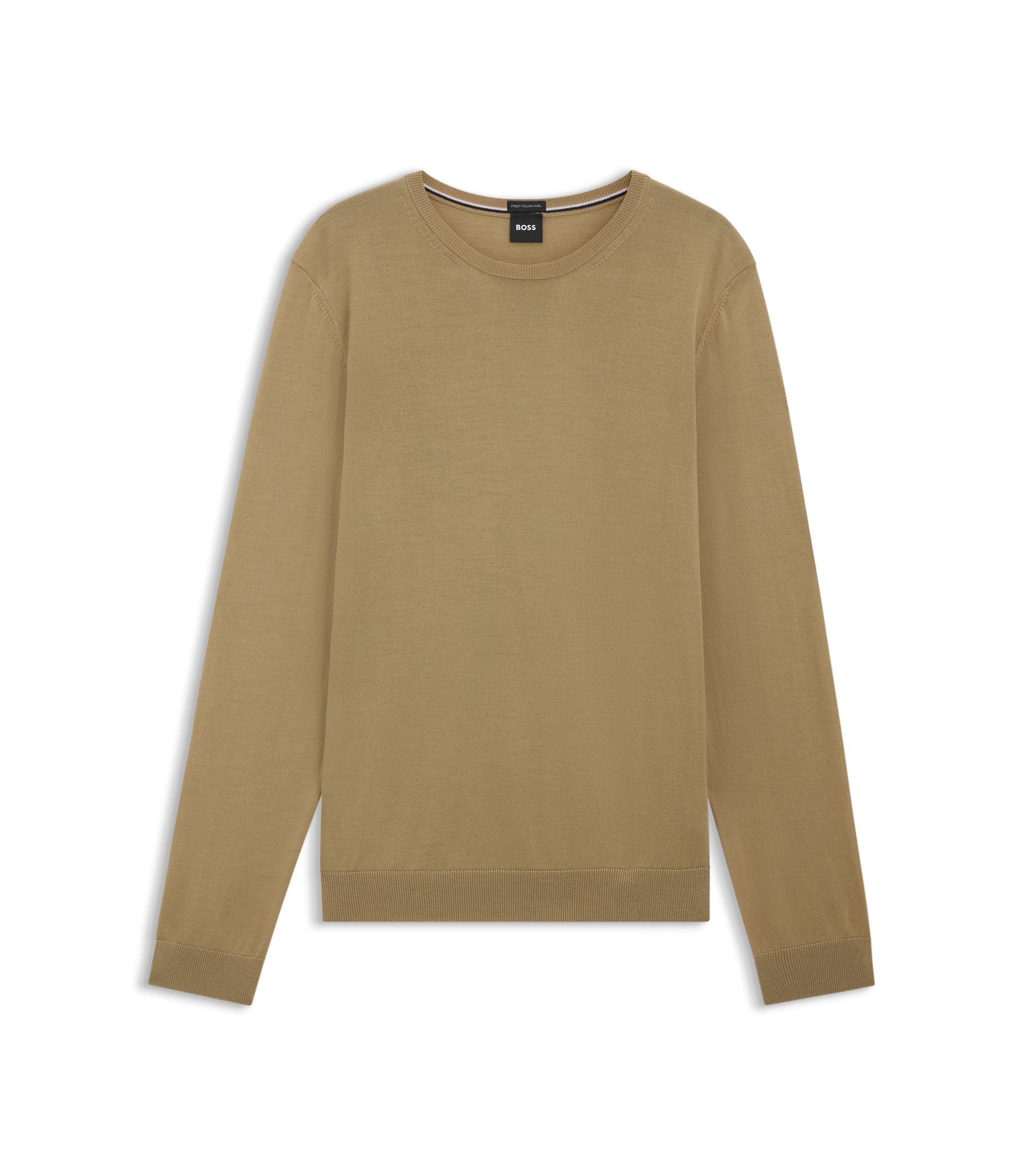 Boss Slim Fit Sweater In Merino Wool Khaki