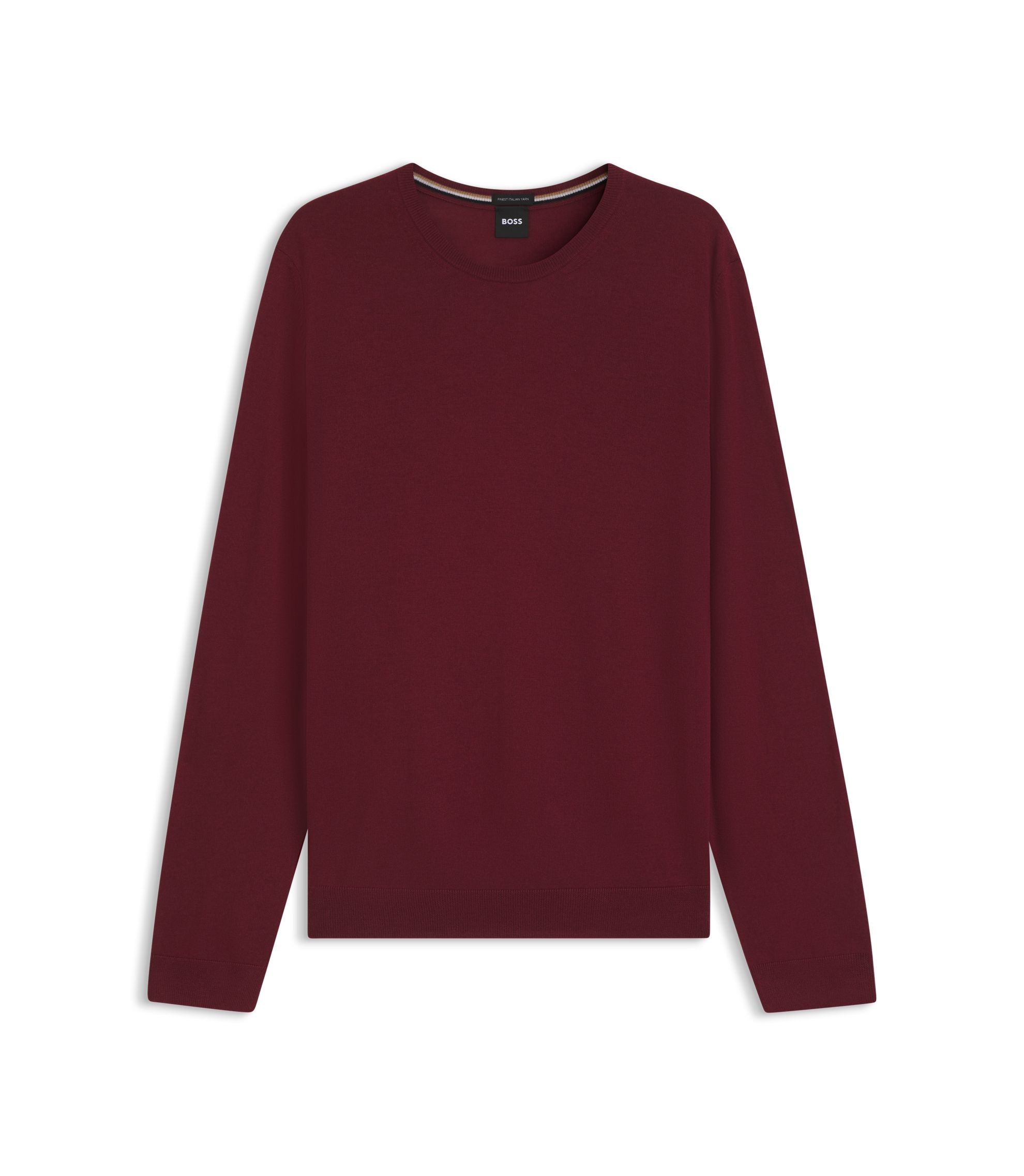 Boss Slim Fit Sweater In Merino Wool Dark Red