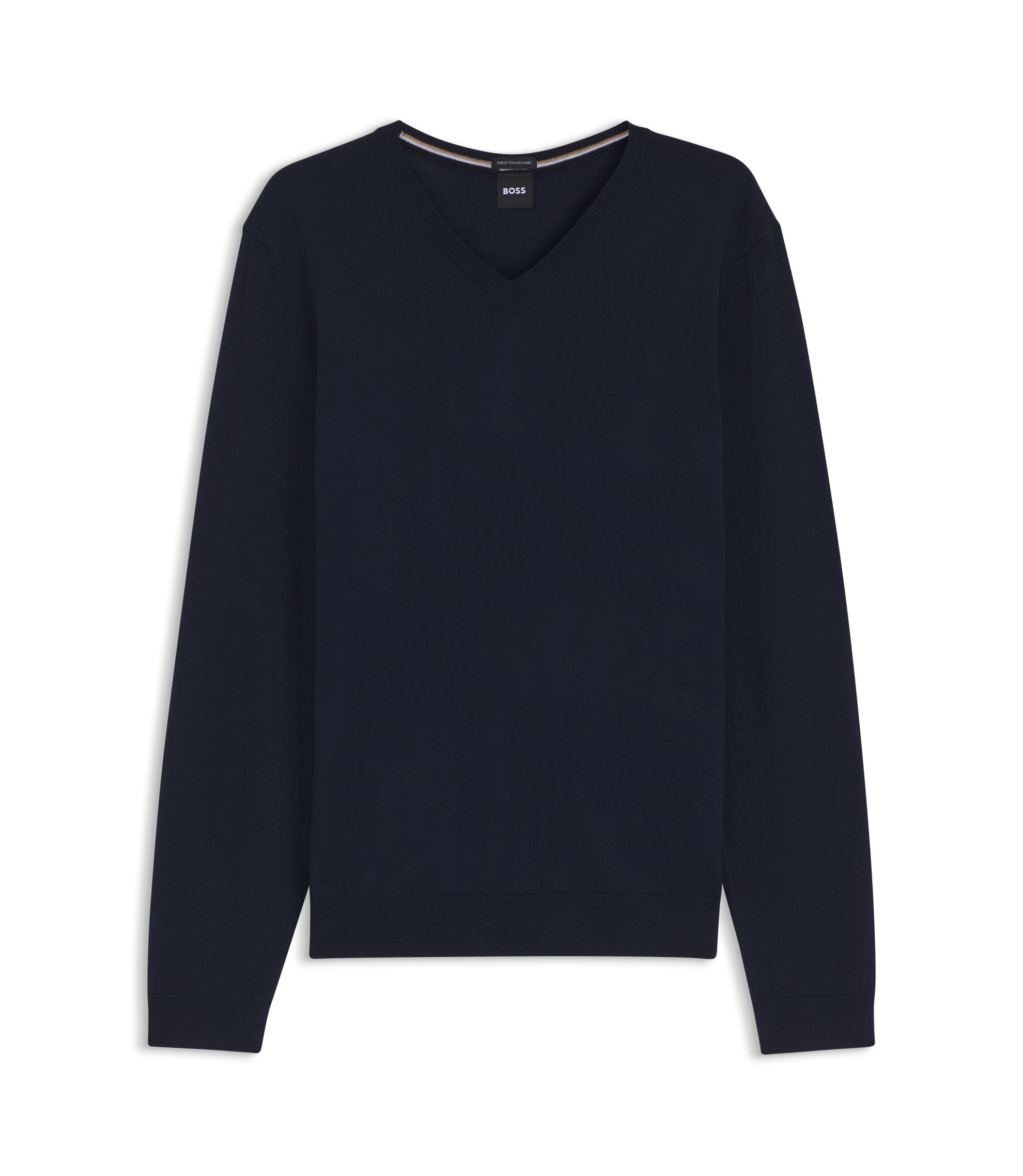 Boss Virgin Wool Sweater With V Neckline Dark Blue