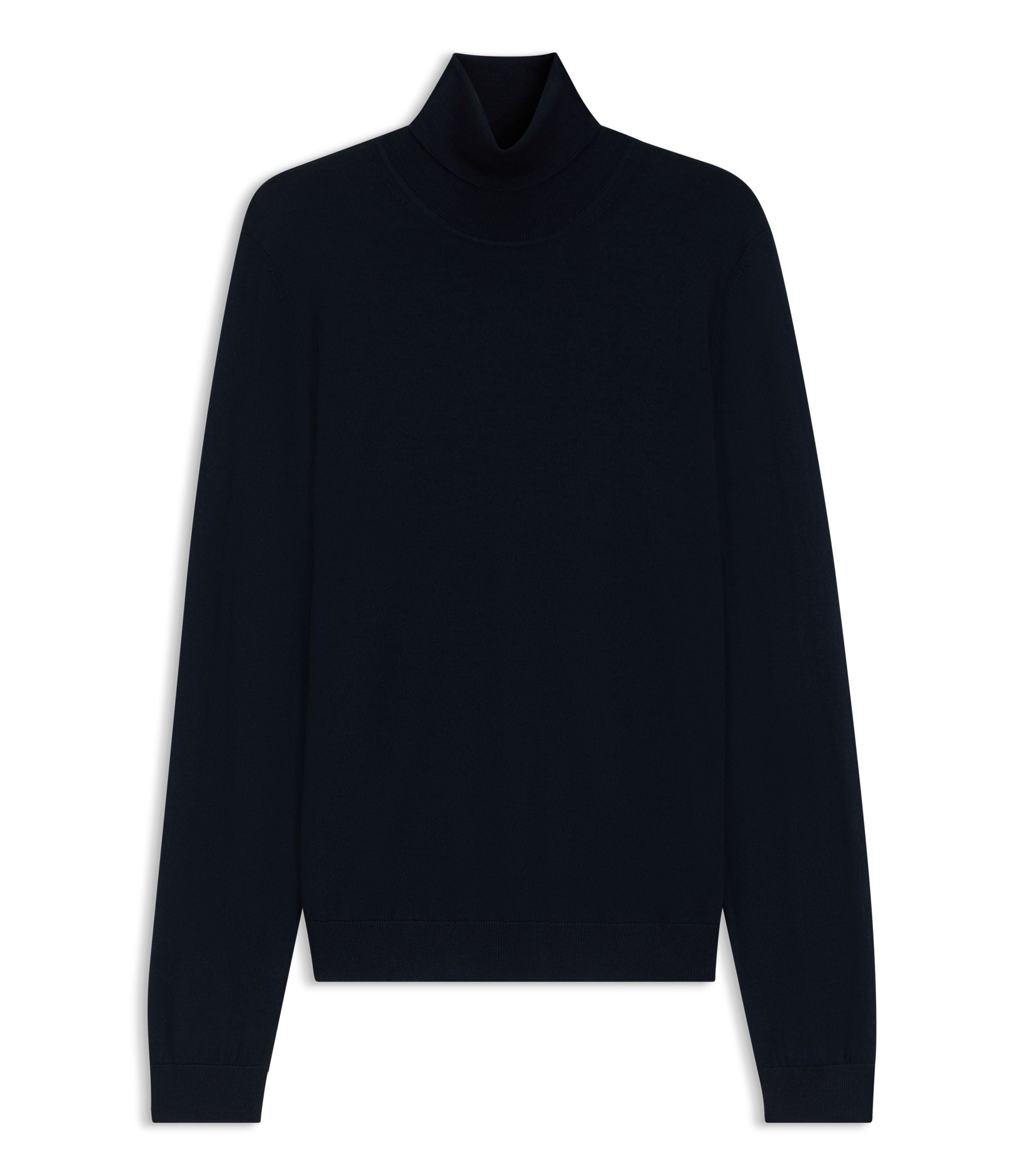 Boss Merino Wool Rollneck Sweater In A Slim Fit Dark Blue