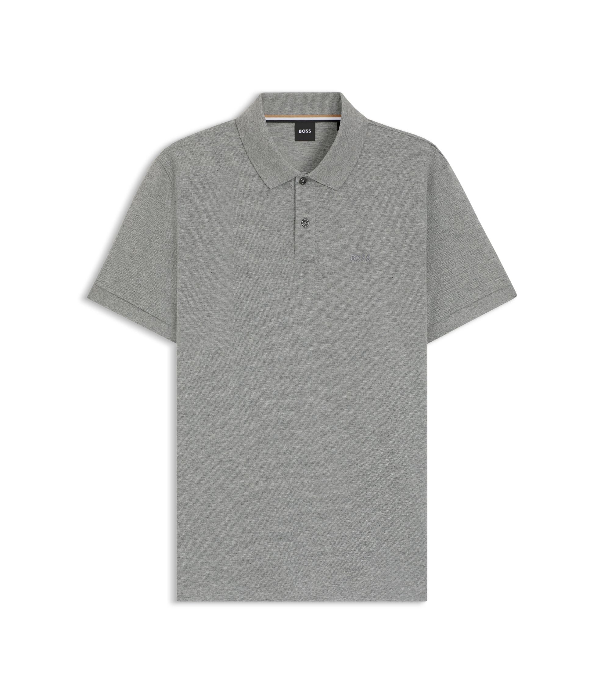 Boss Pallas Logo Detail Polo Shirt In Cotton Piqu Silver
