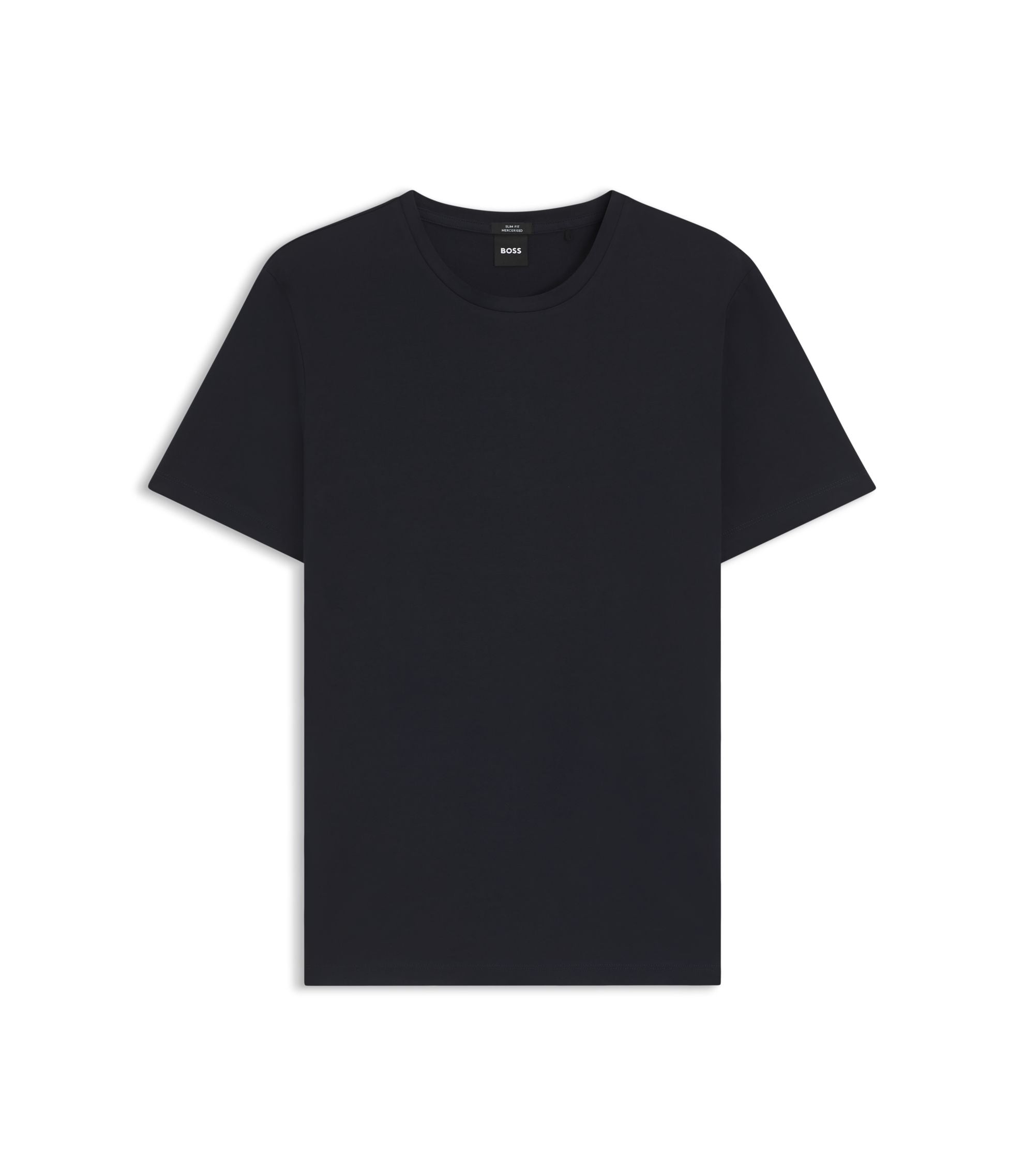 Boss Slim Fit T Shirt In Mercerized Cotton Dark Blue