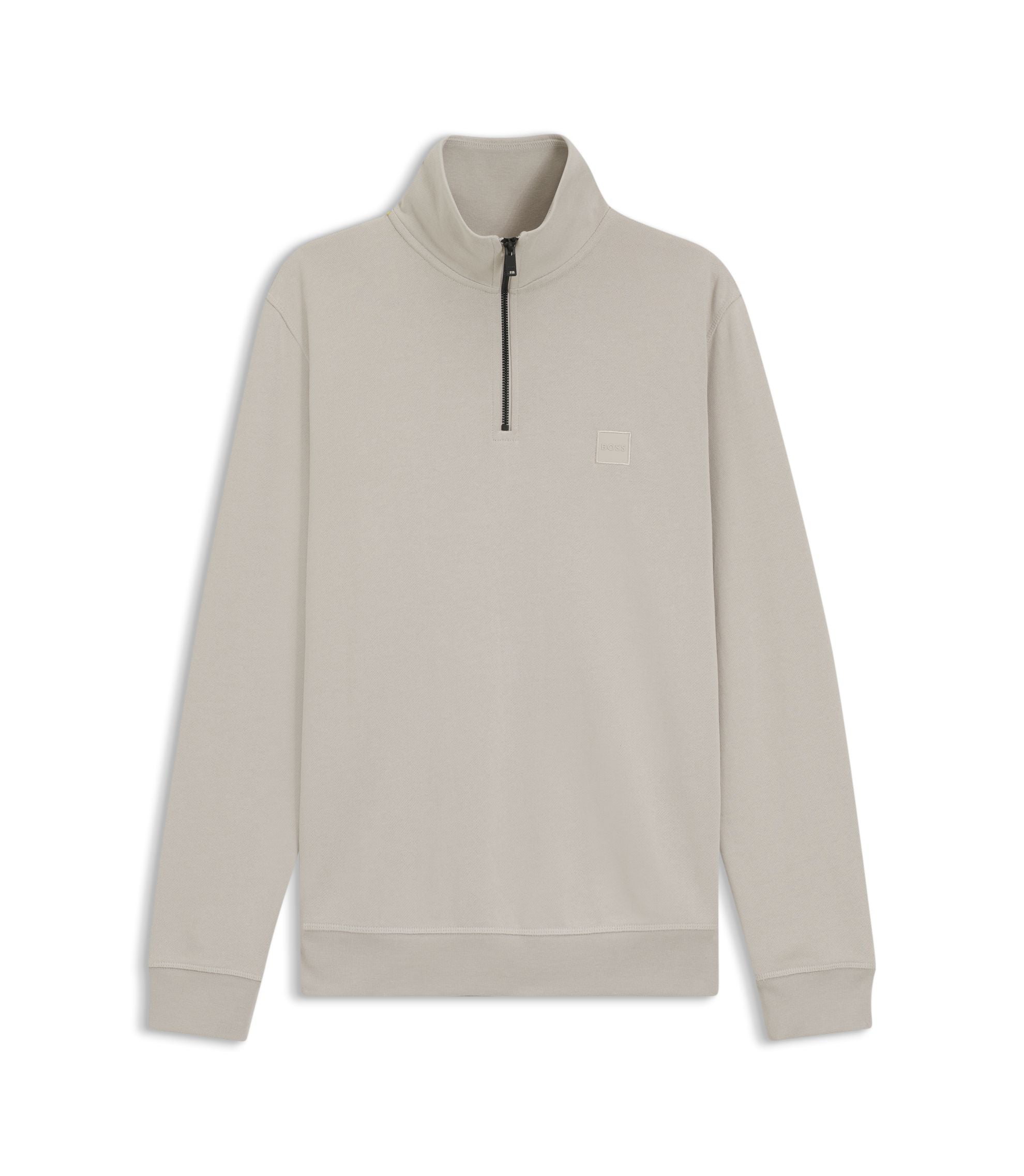 Boss Cotton Terry Sweatshirt With Zipper Collar Light Grey