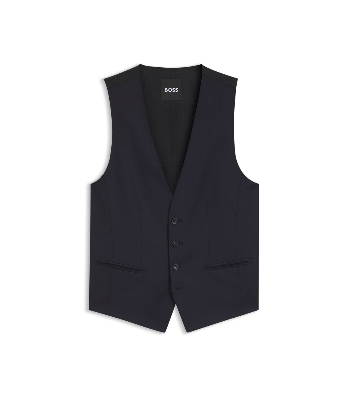 Boss One Slim Fit Vest In Virgin Wool Serge Dark Blue