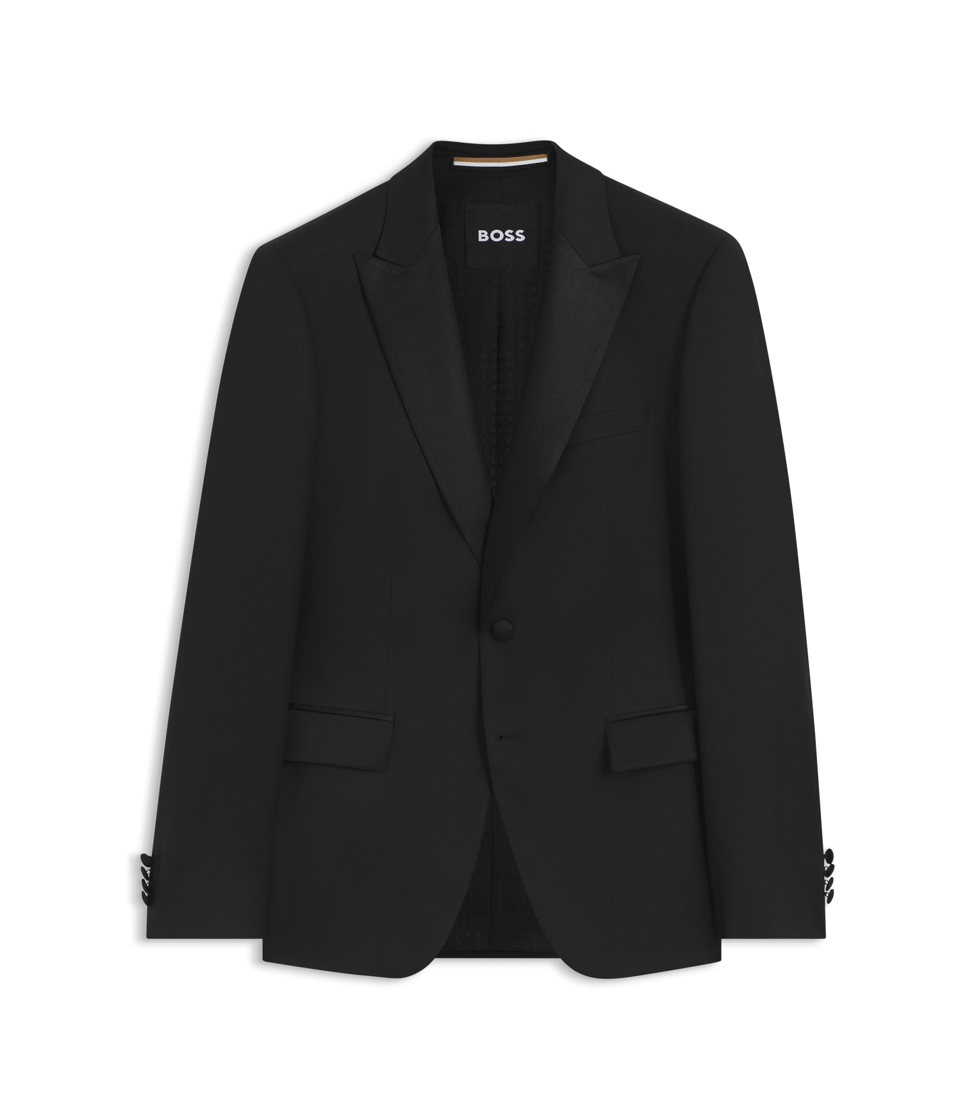 Boss Slim Fit Tuxedo Jacket In Virgin Wool Serge Black