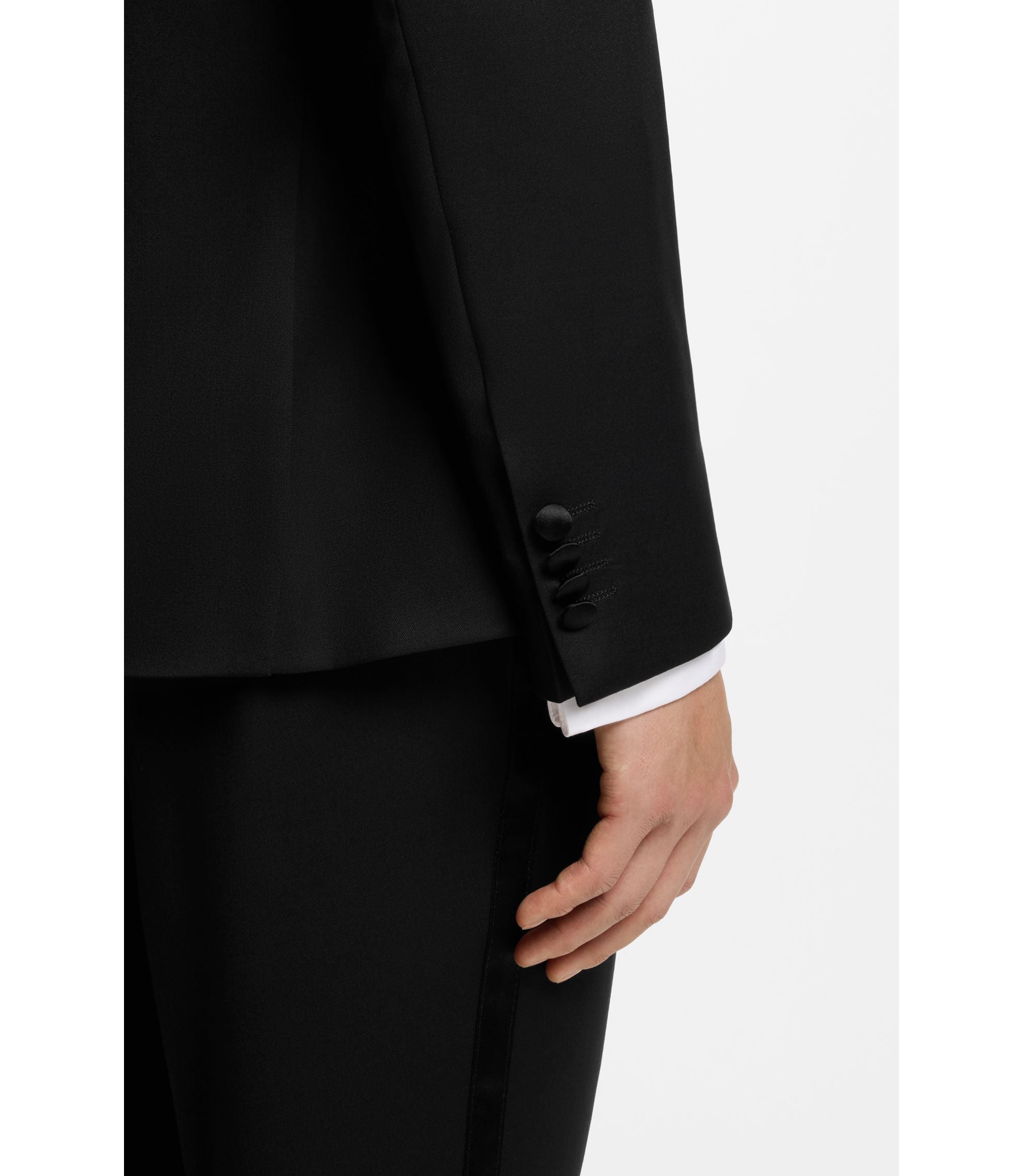 Boss Slim Fit Tuxedo Jacket In Virgin Wool Serge Black