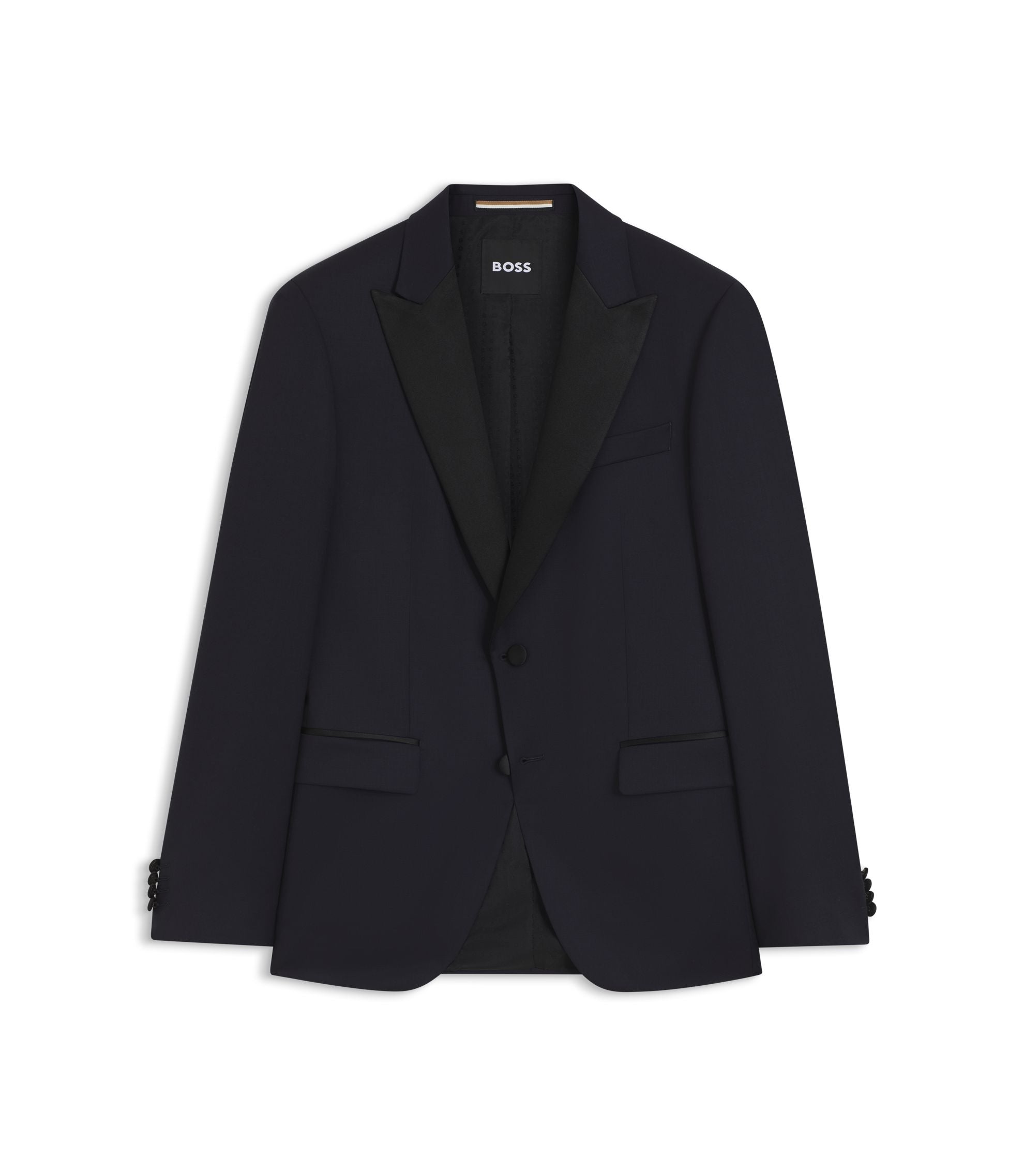 Boss Slim Fit Tuxedo Jacket In Virgin Wool Serge Dark Blue