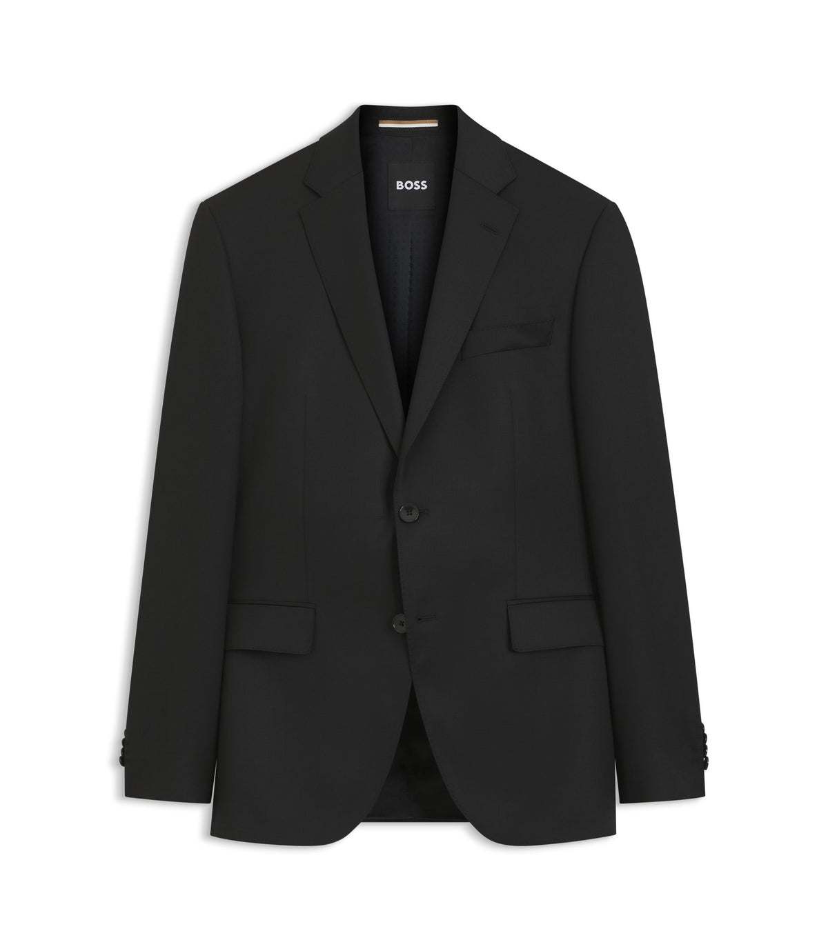 Boss One Regular Fit Suit Jacket In Virgin Wool Serge Black