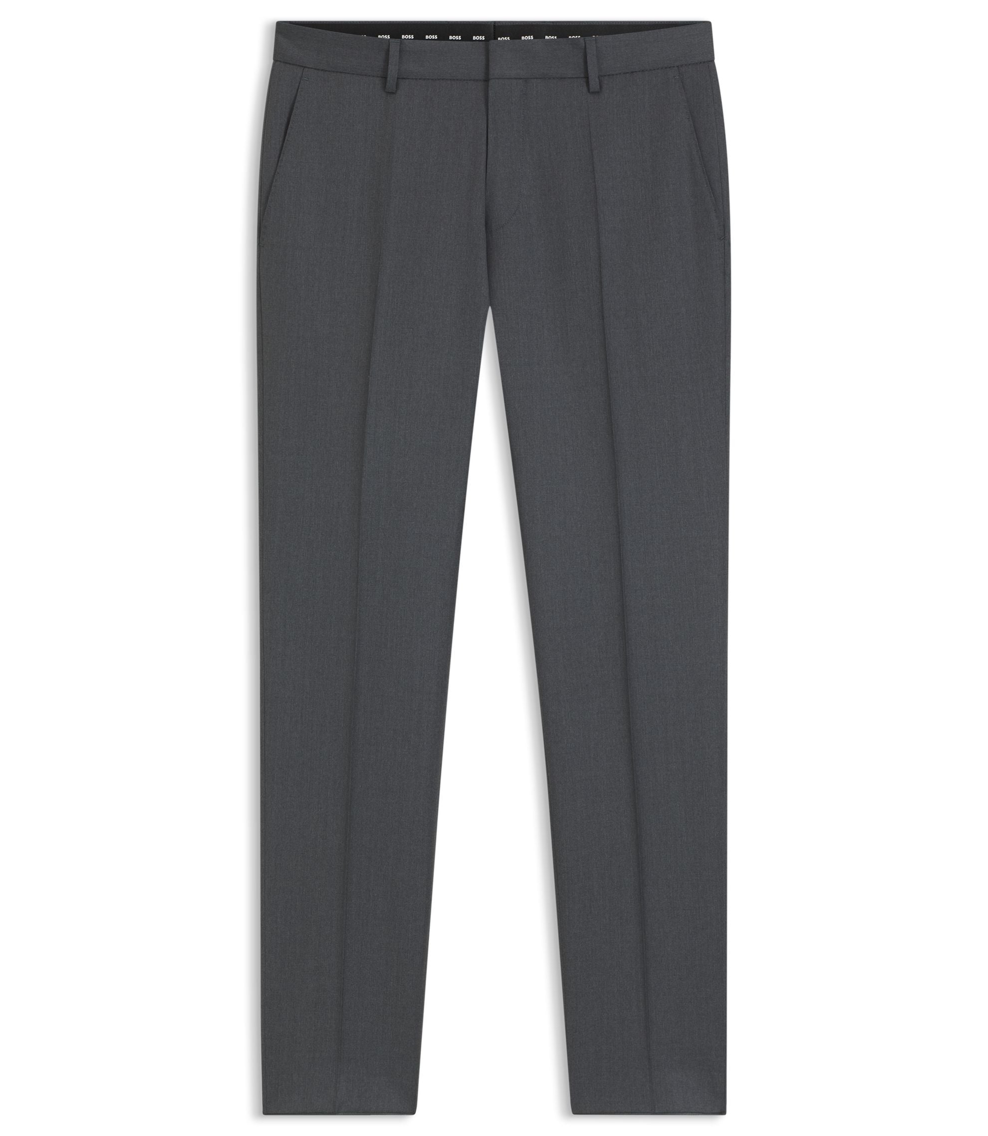 Boss Slim Fit Pants In Virgin Wool Serge Dark Grey