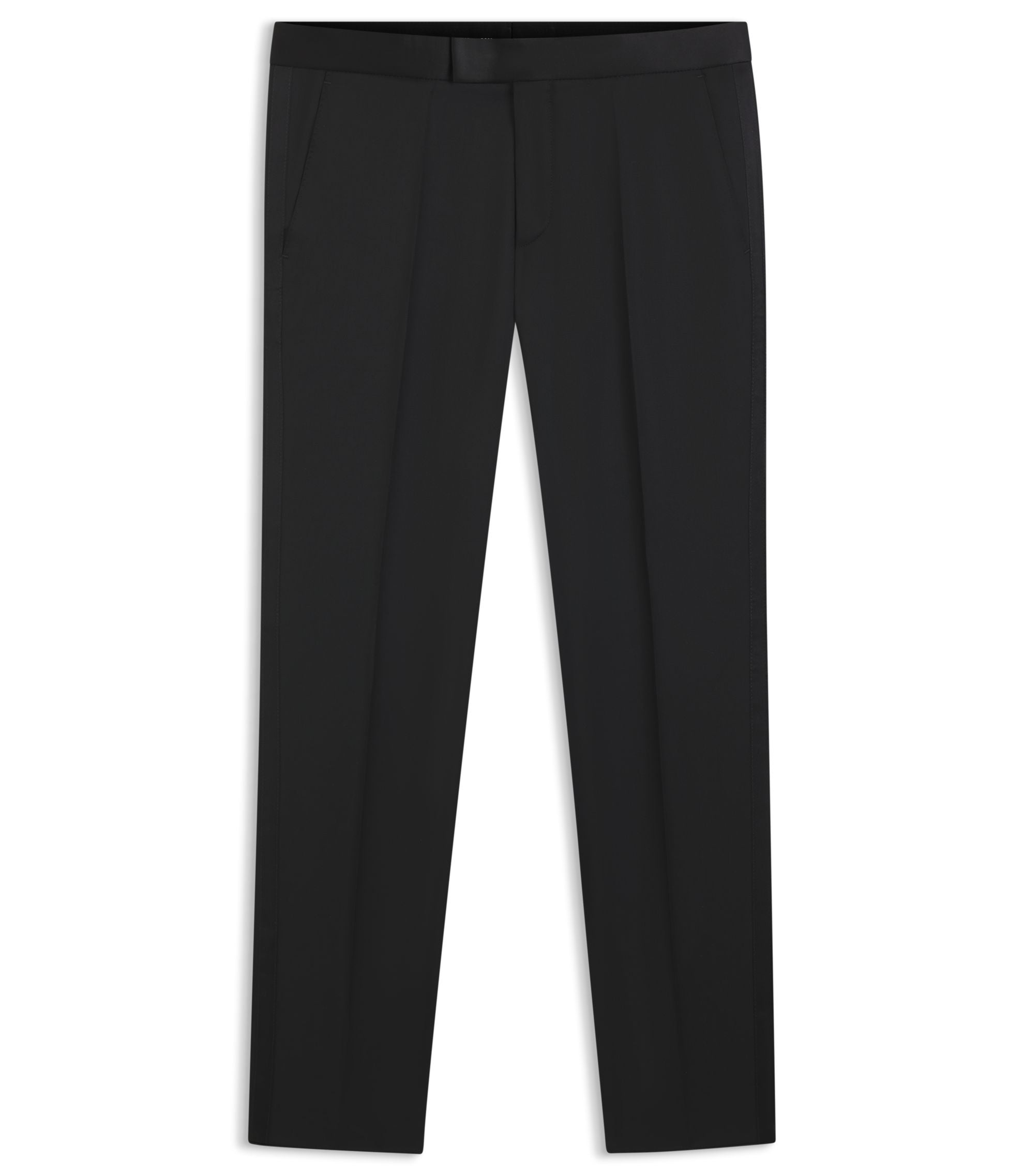 Boss Slim Fit Tuxedo Pants In Virgin Wool Serge Black