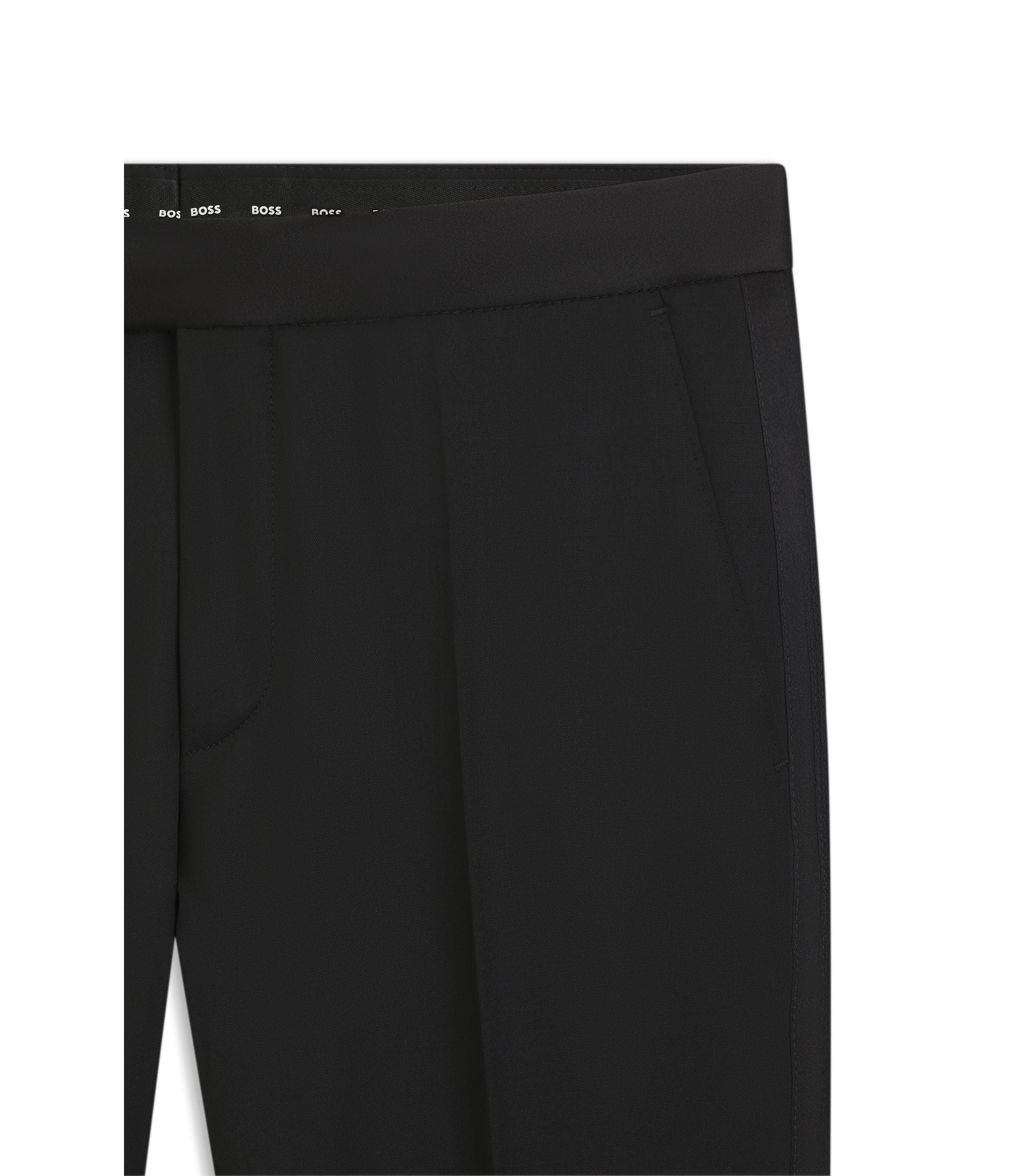 Boss Slim Fit Tuxedo Pants In Virgin Wool Serge Black