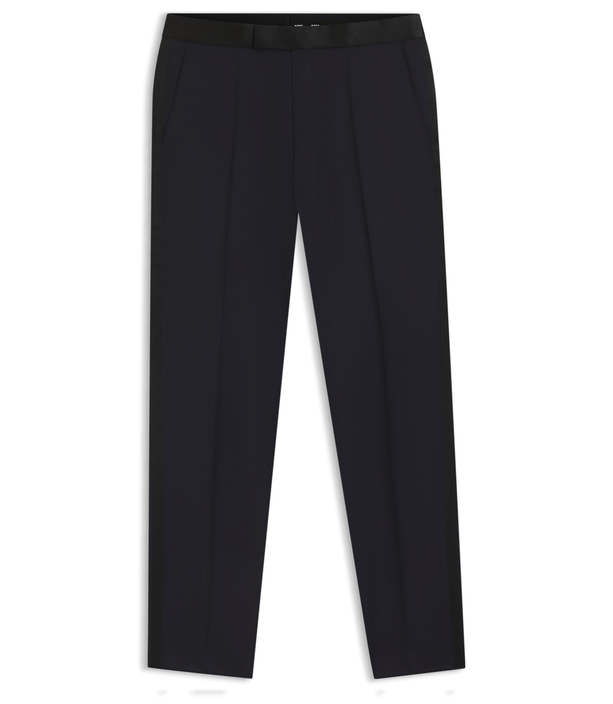 Boss Slim Fit Tuxedo Pants In Virgin Wool Serge Dark Blue