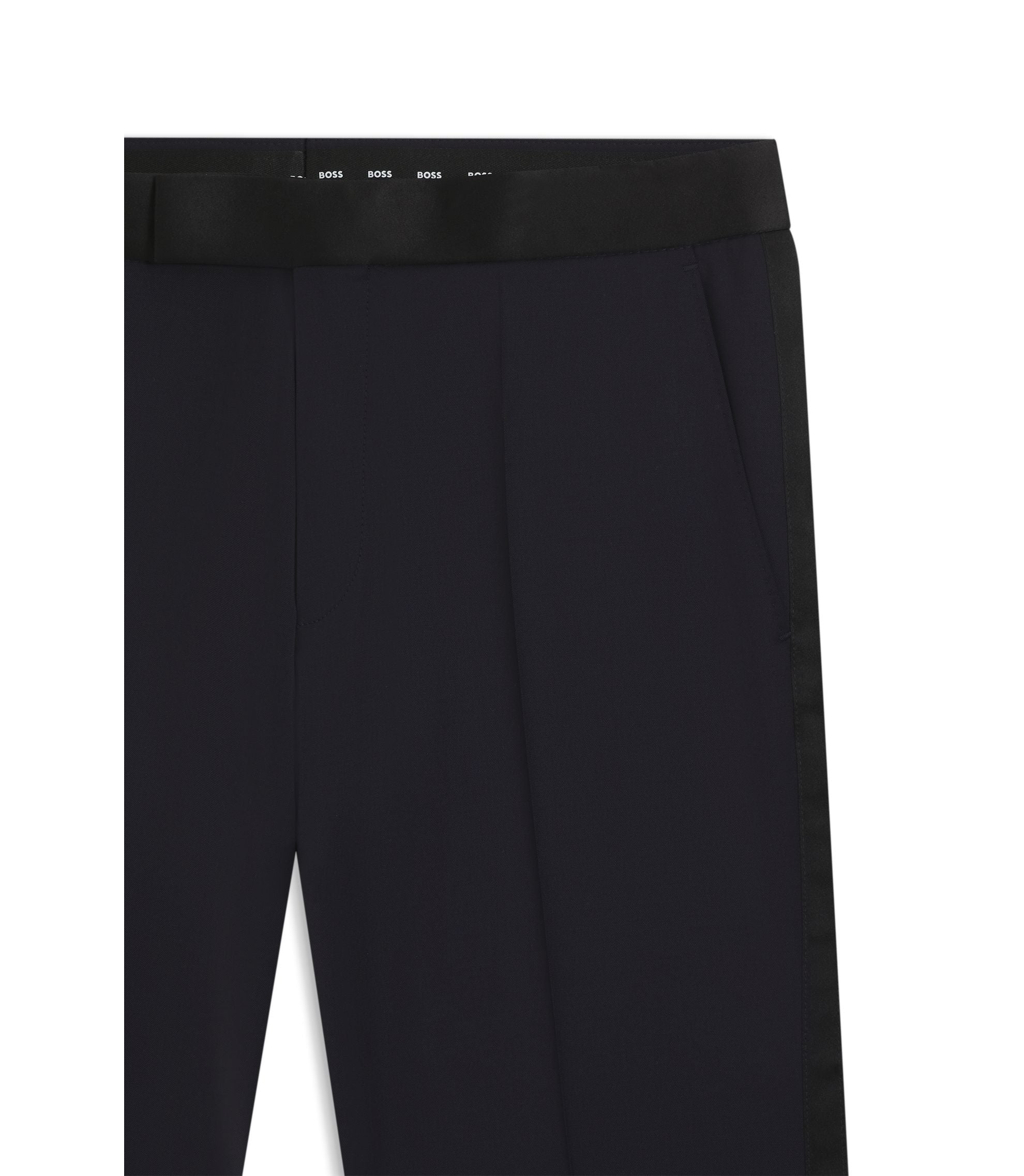 Boss Slim Fit Tuxedo Pants In Virgin Wool Serge Dark Blue