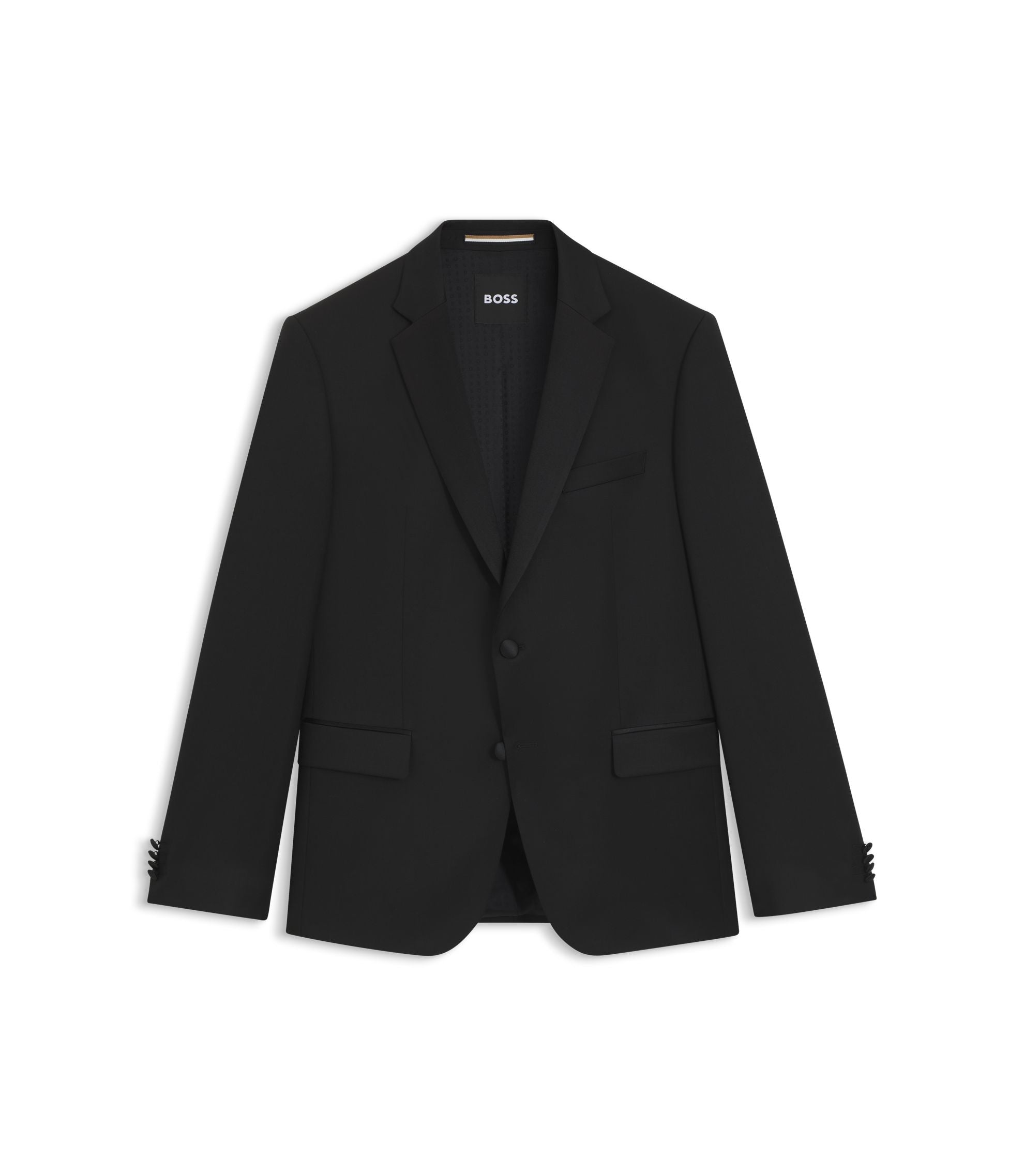 Boss Slim Fit Tuxedo Jacket In Virgin Wool Serge Black
