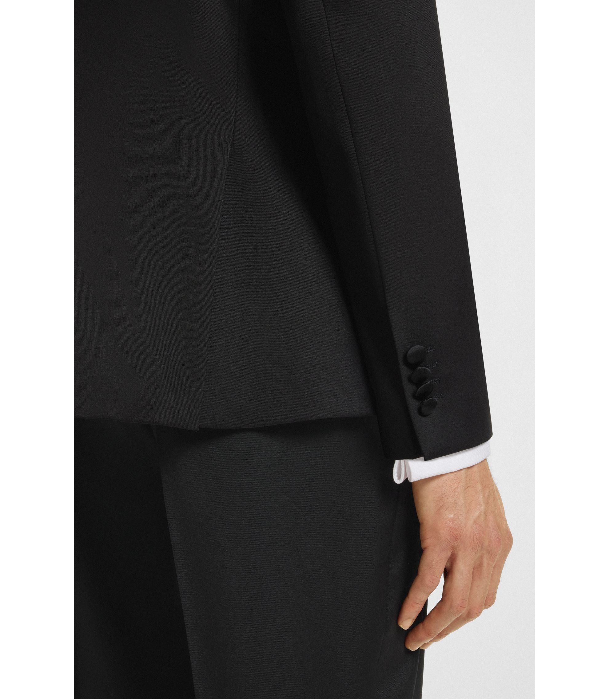 Boss Slim Fit Tuxedo Jacket In Virgin Wool Serge Black