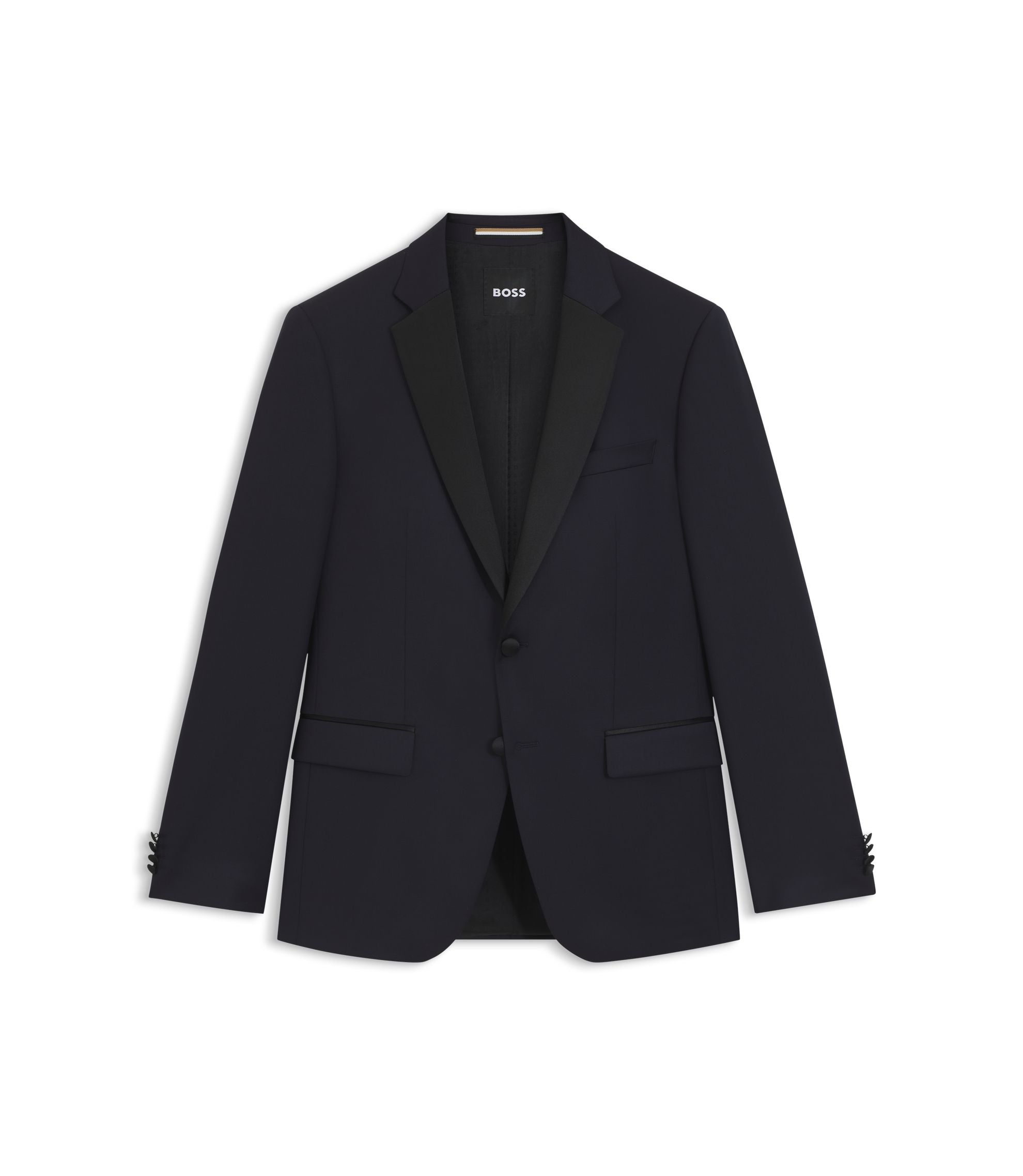 Boss Slim Fit Tuxedo Jacket In Virgin Wool Serge Dark Blue