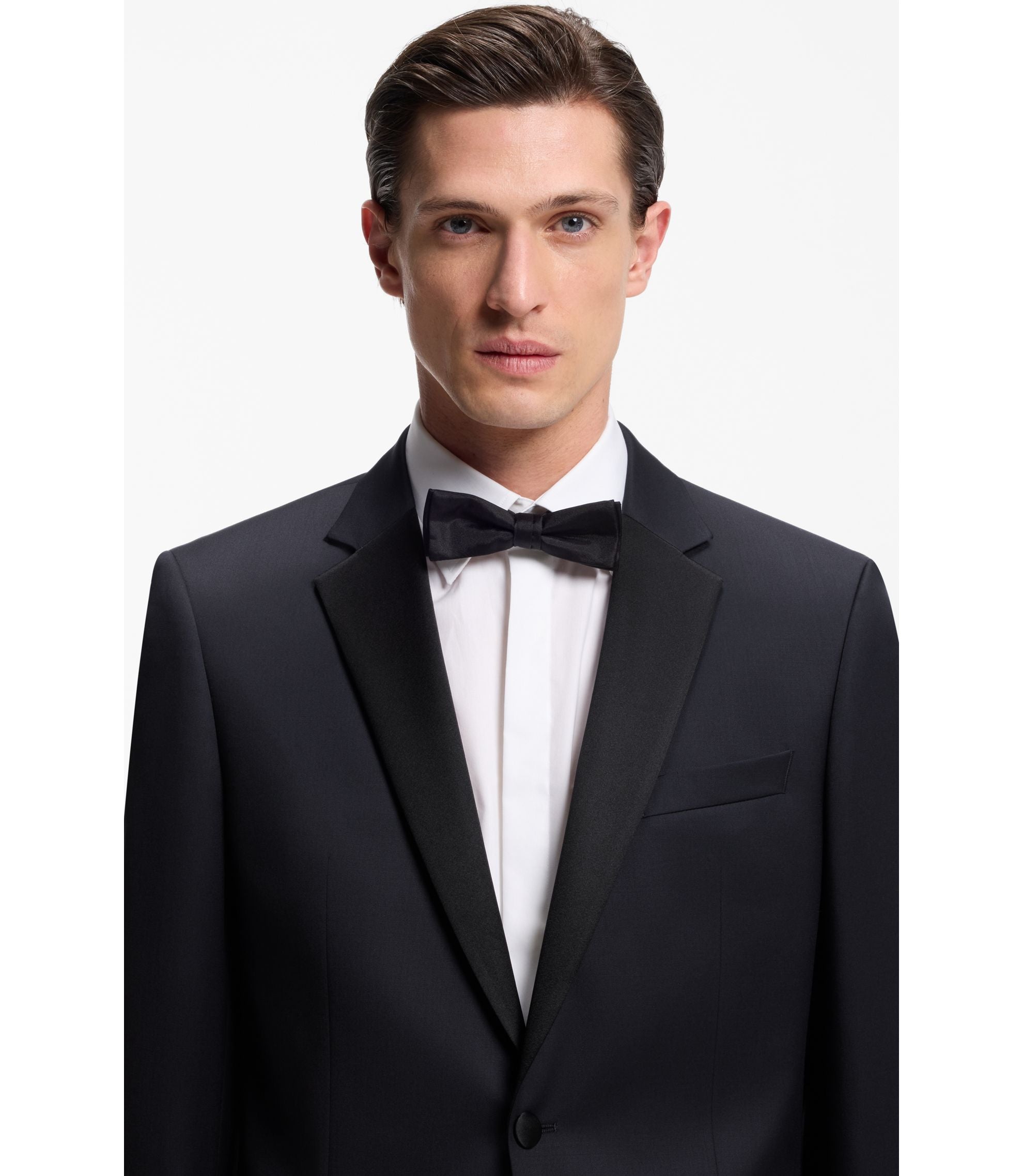 Boss Slim Fit Tuxedo Jacket In Virgin Wool Serge Dark Blue