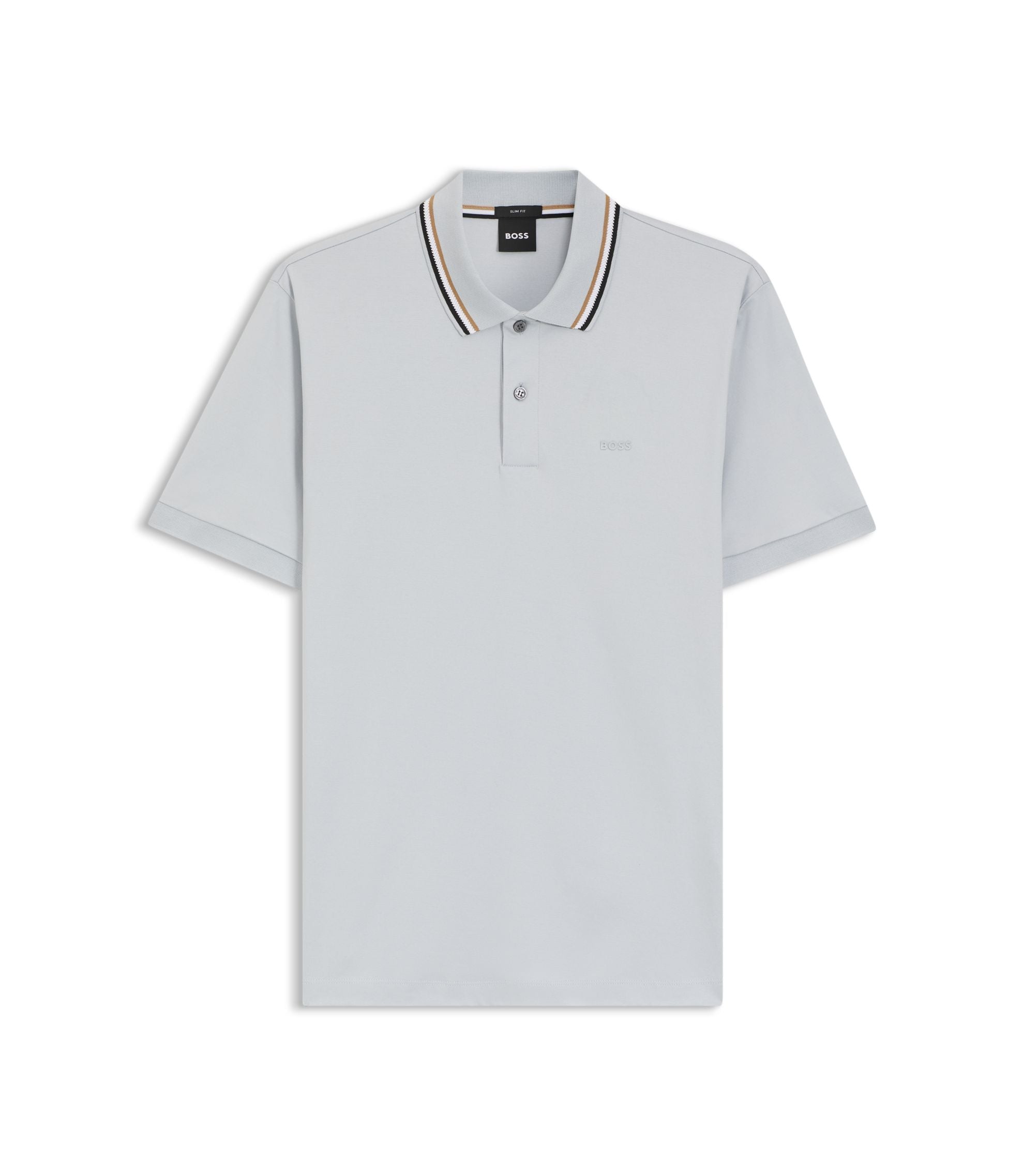 Boss Slim Fit Cotton Polo Shirt With Striped Collar Light Purple