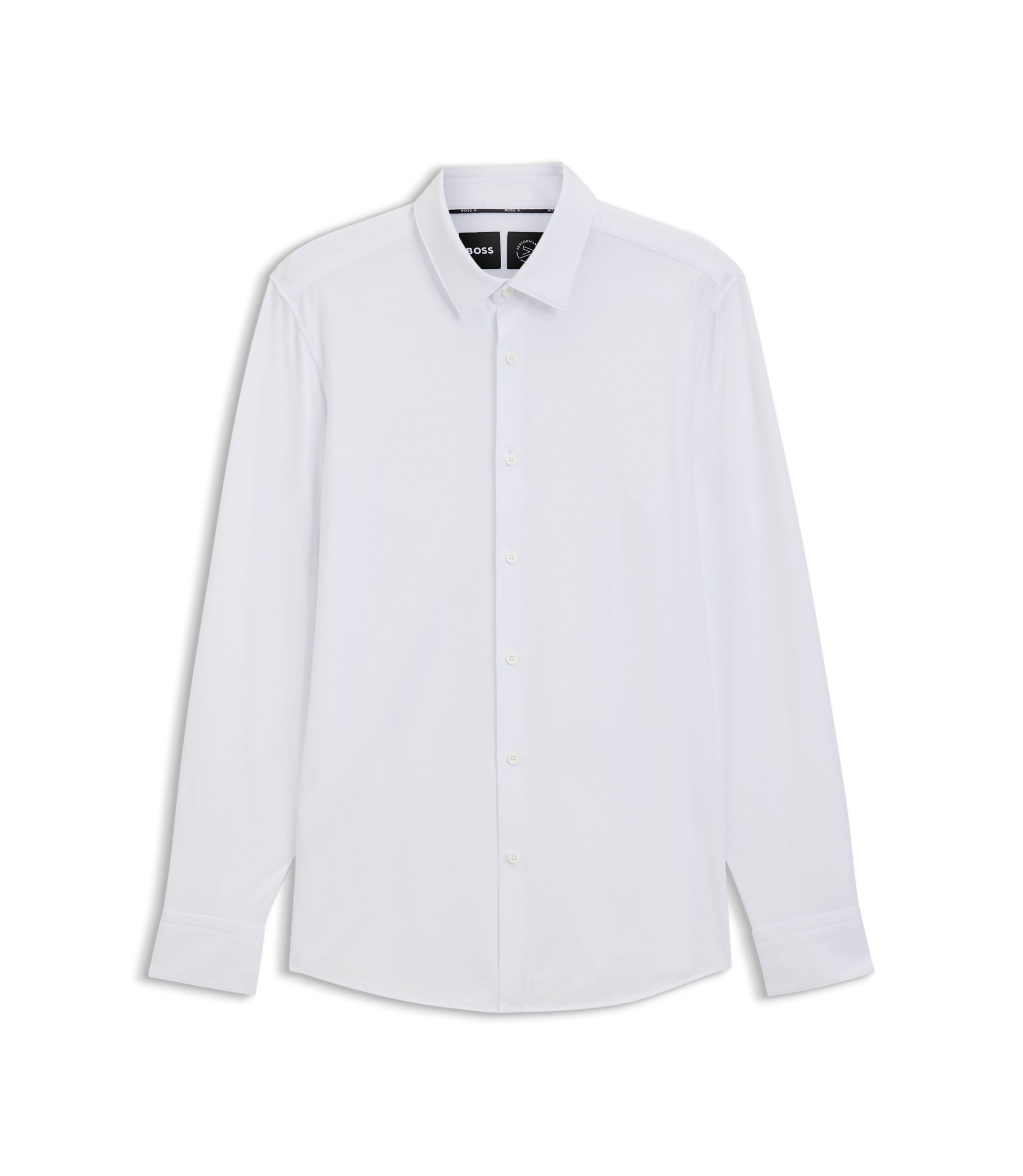 Boss Slim Fit Shirt In A Performance Stretch Cotton Blend White