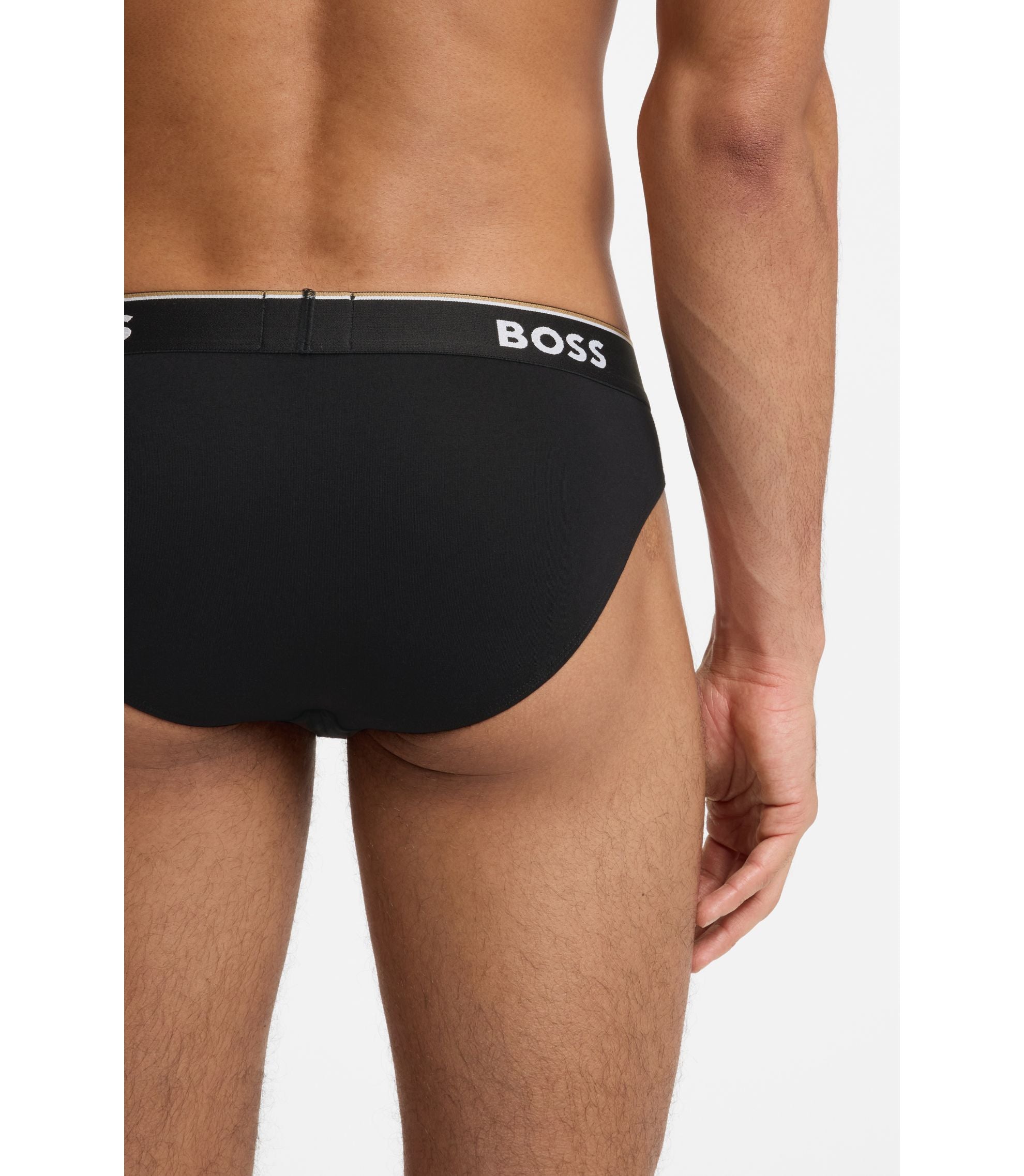 Boss Three Pack Of Stretch Cotton Briefs With Logo Waistband Black