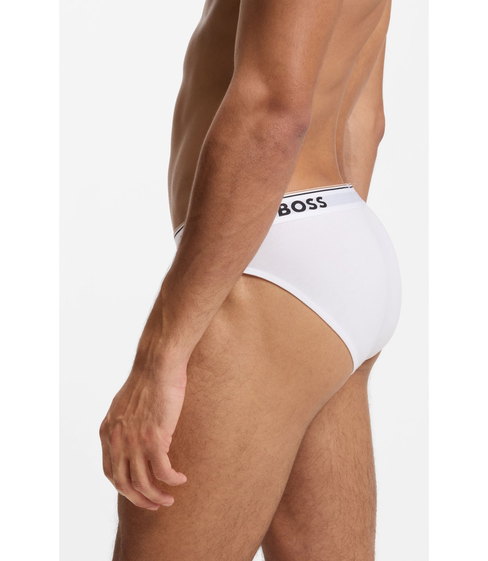 Boss Three Pack Of Stretch Cotton Briefs With Logo Waistband White