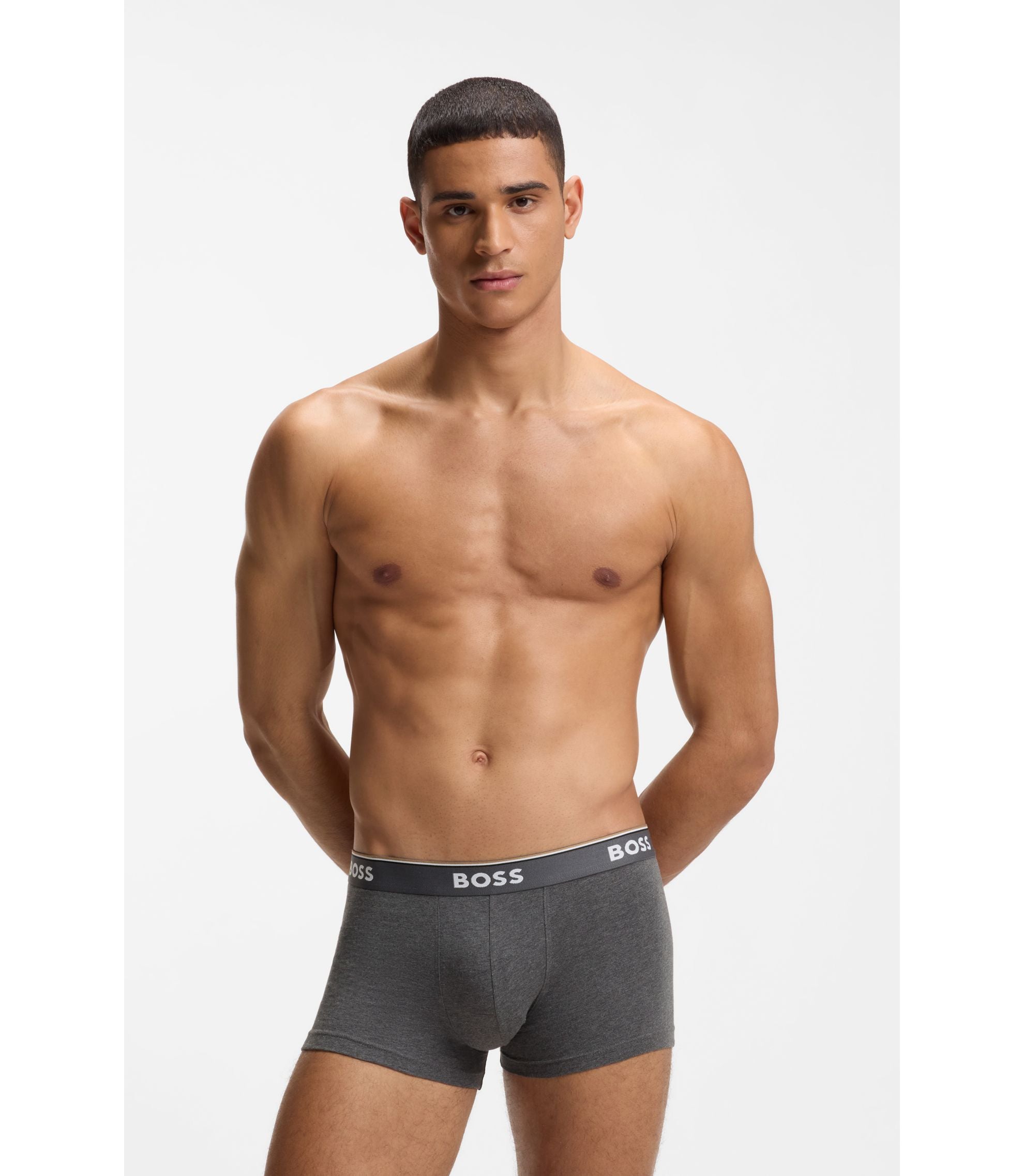 Boss Stretch Cotton Trunks With Repeating Logos Light Grey