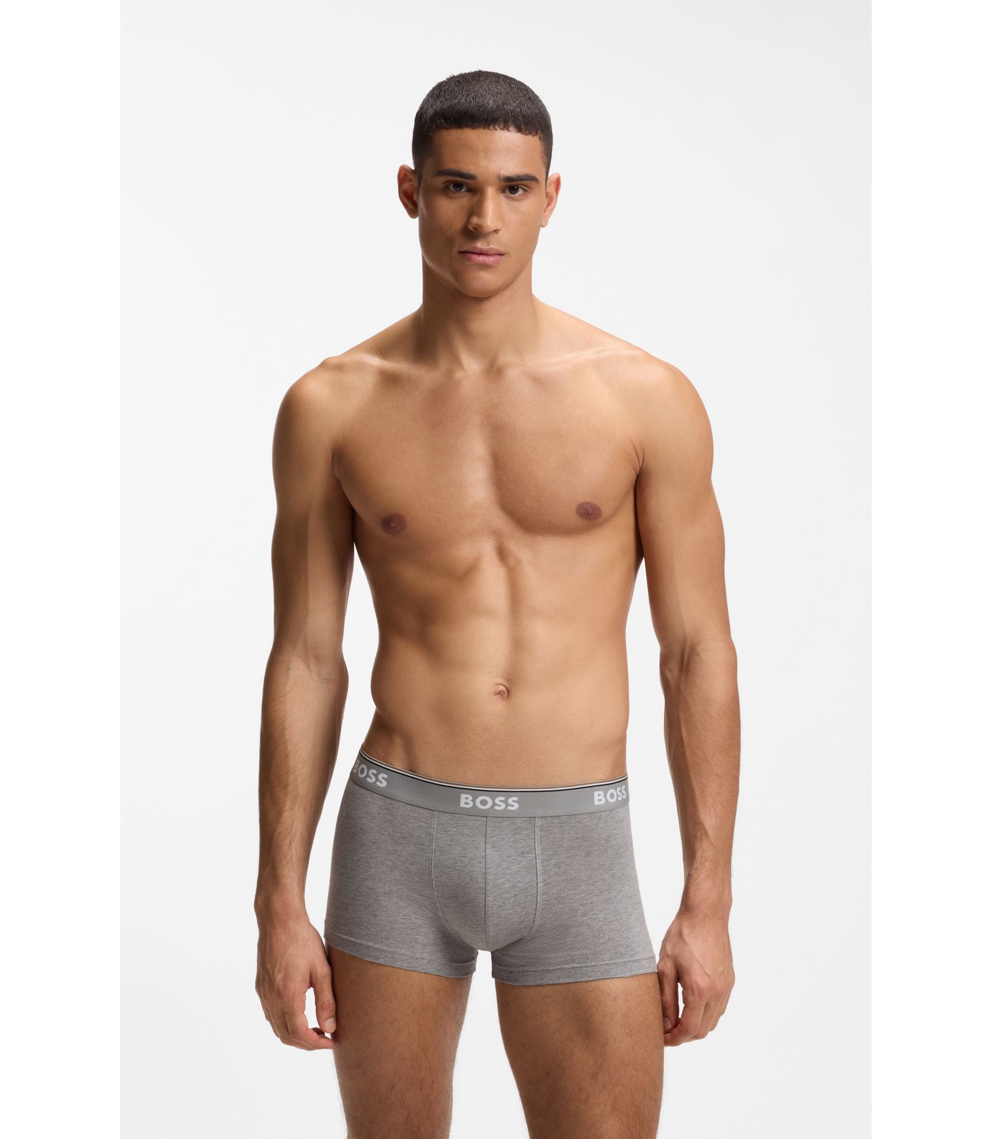 Boss Stretch Cotton Trunks With Repeating Logos Light Grey