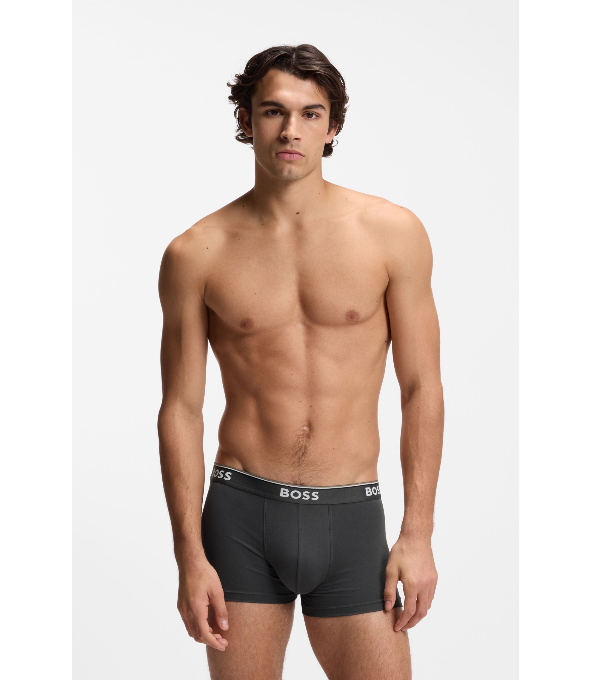 Boss Stretch Cotton Trunks With Repeating Logos Light Blue