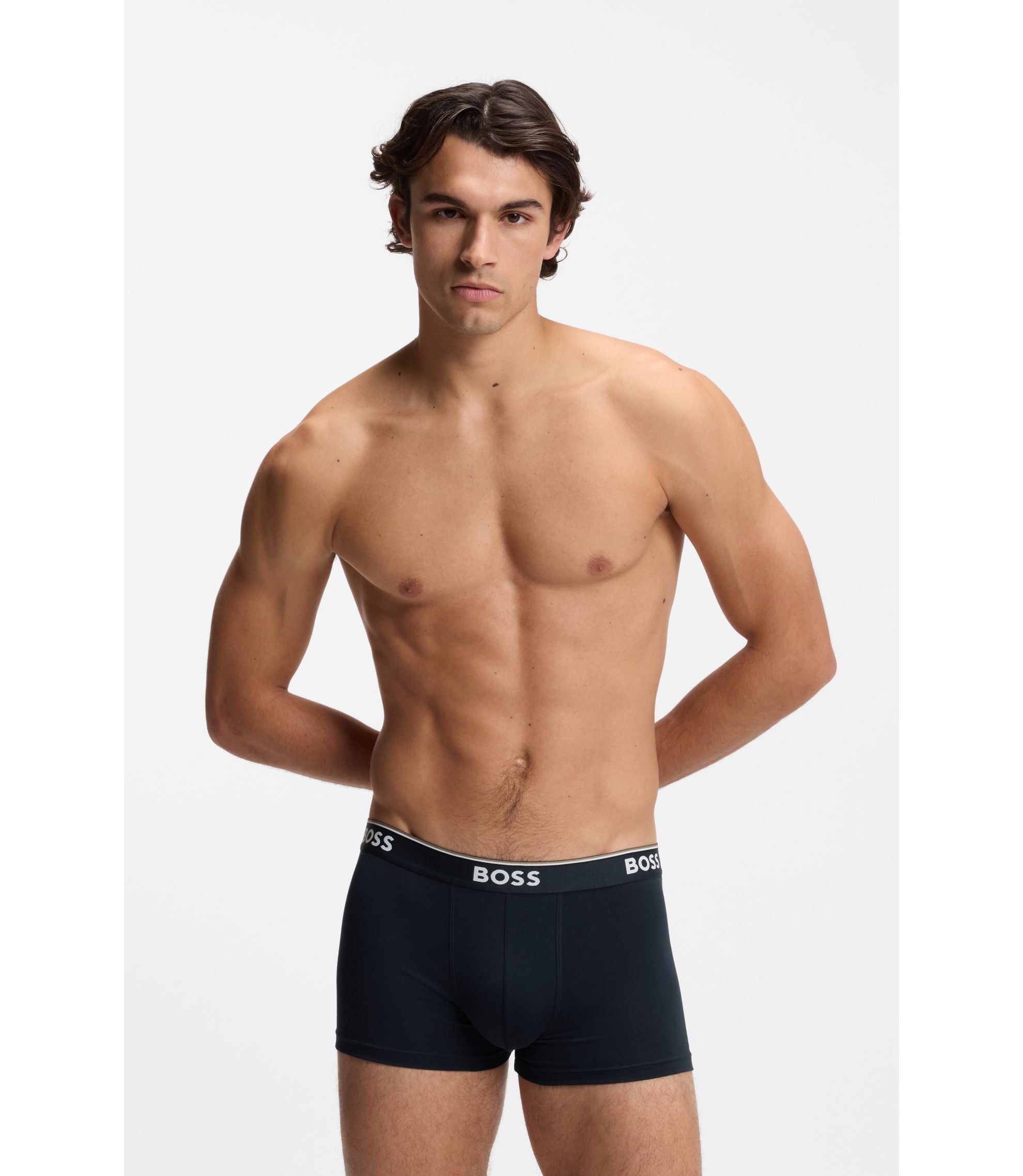 Boss Stretch Cotton Trunks With Repeating Logos Light Blue