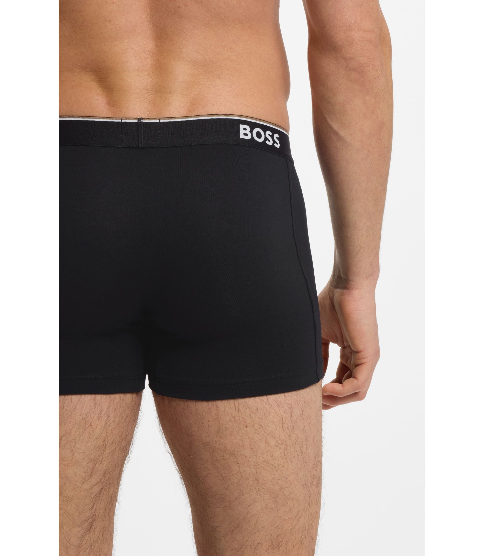 Boss Three Pack Of Boxer Briefs In Stretch Cotton Black