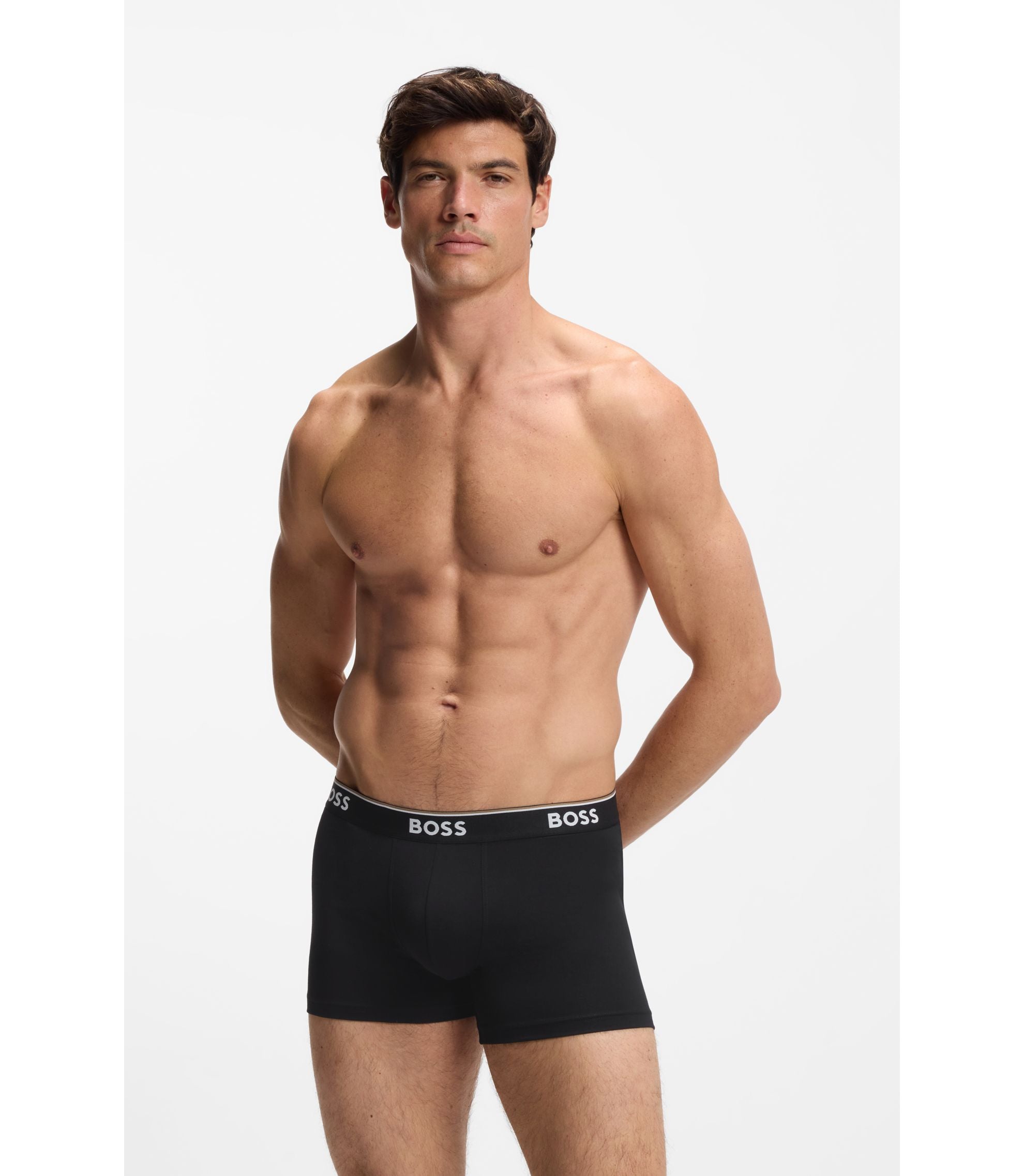 Boss Three Pack Of Boxer Briefs In Stretch Cotton Black
