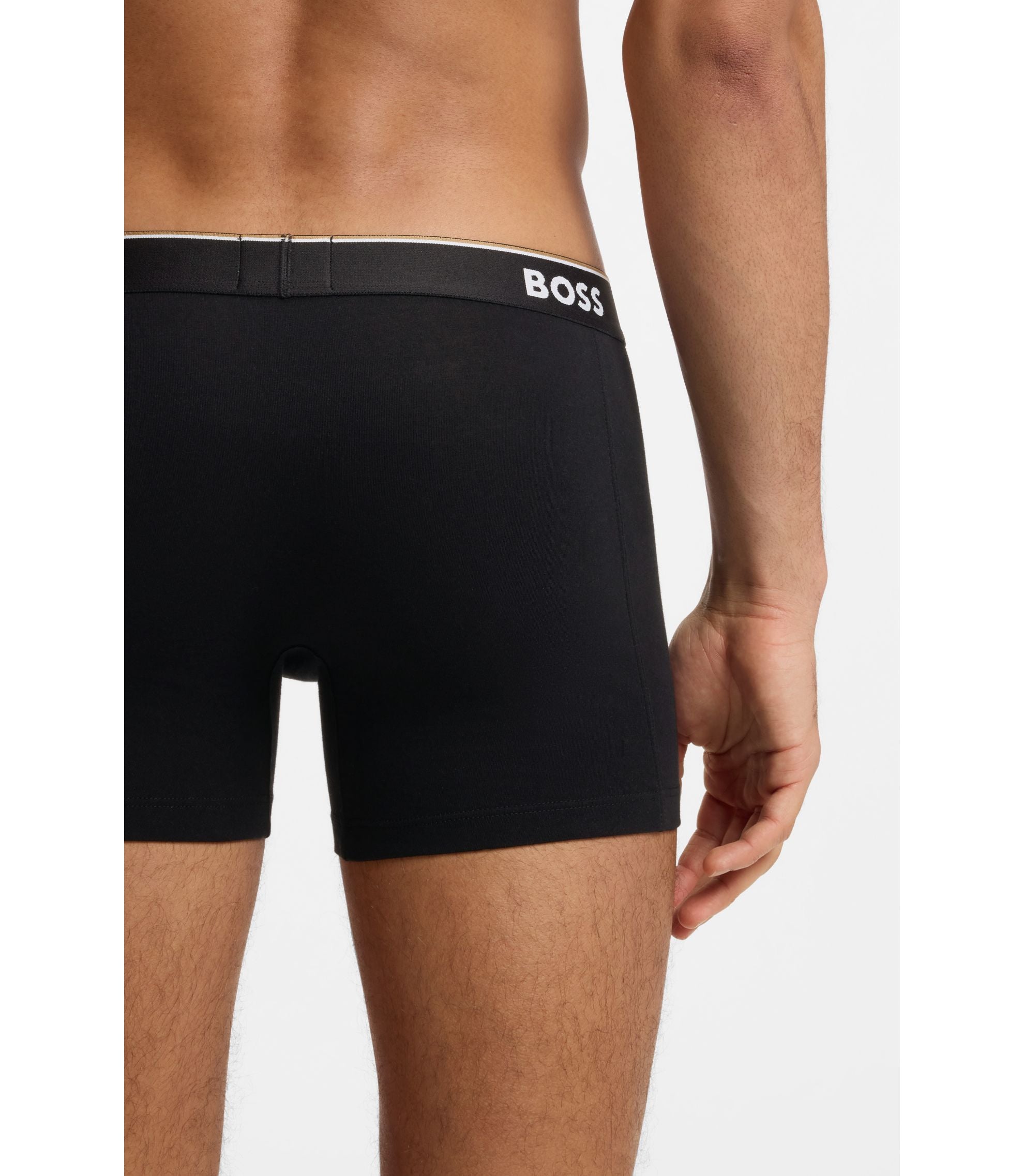 Boss Three Pack Of Boxer Briefs In Stretch Cotton Light Grey