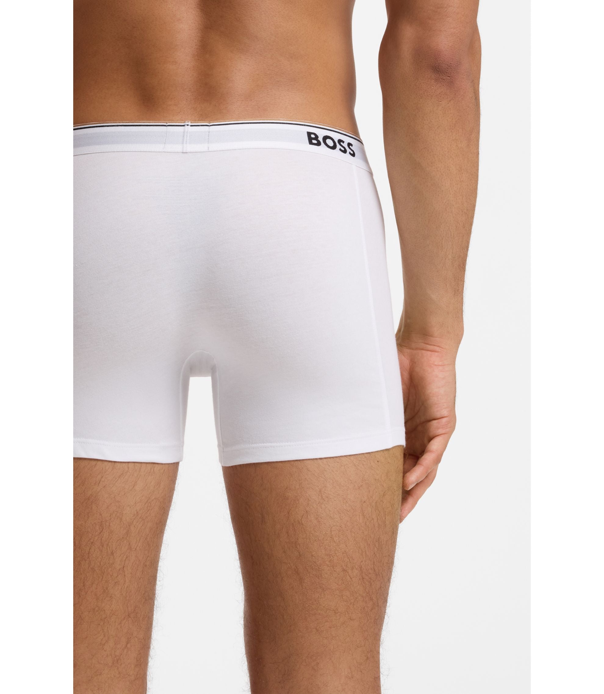 Boss Three Pack Of Boxer Briefs In Stretch Cotton White
