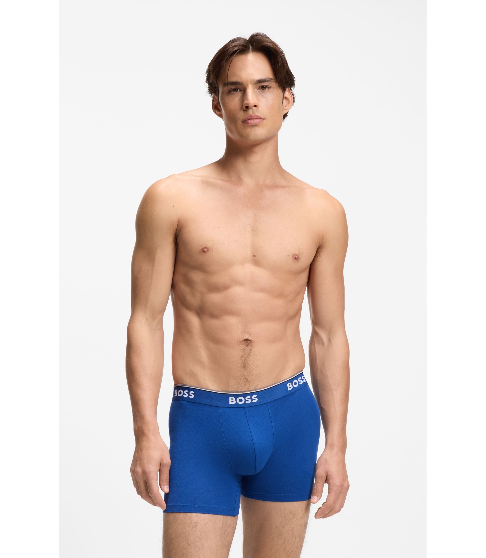 Boss Three Pack Of Boxer Briefs In Stretch Cotton Patterned