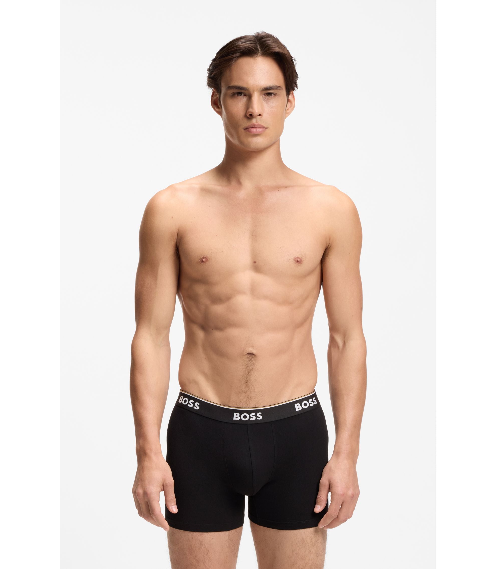 Boss Three Pack Of Boxer Briefs In Stretch Cotton Patterned