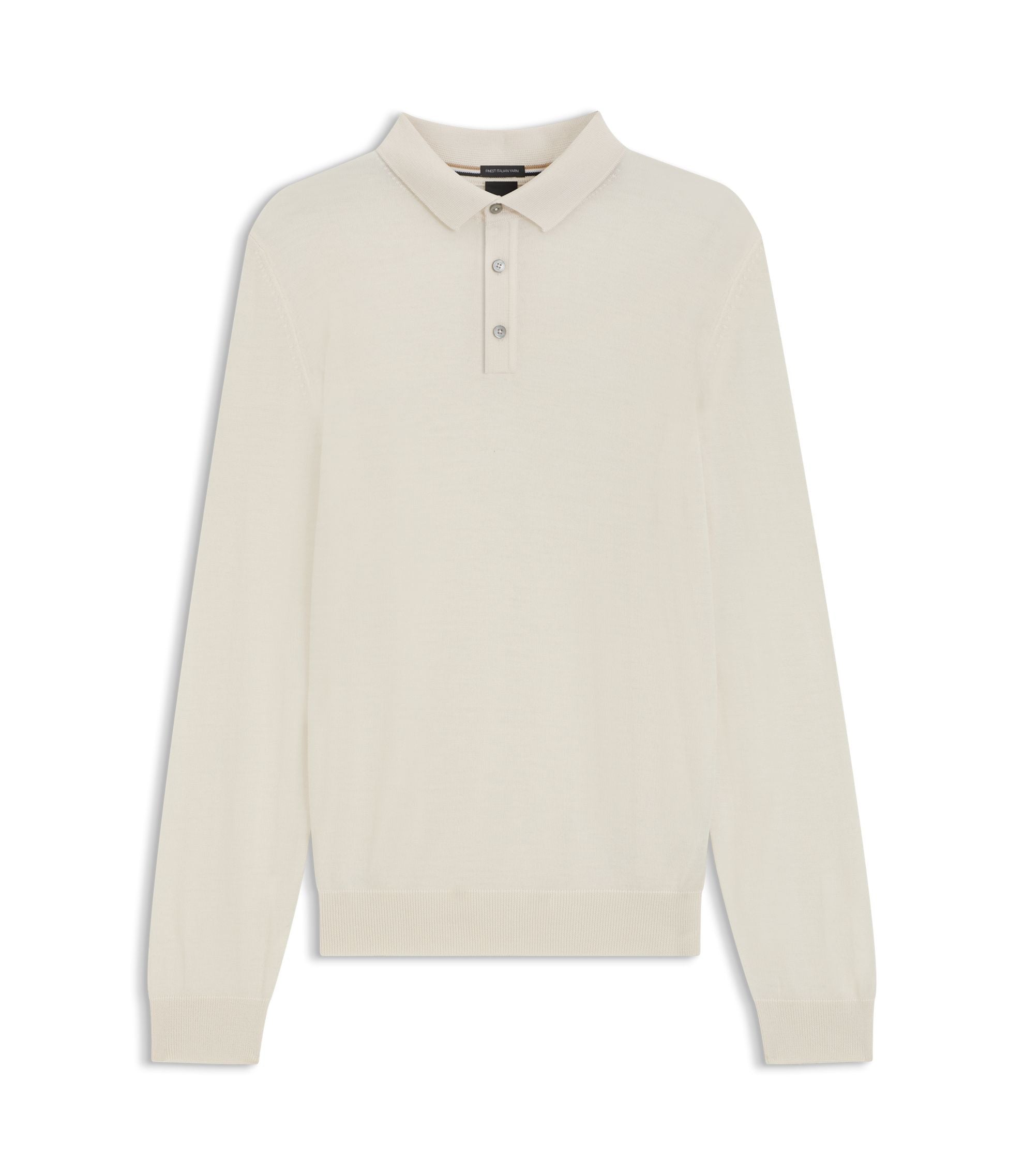 Boss Knitted Polo Sweater In Virgin Wool White