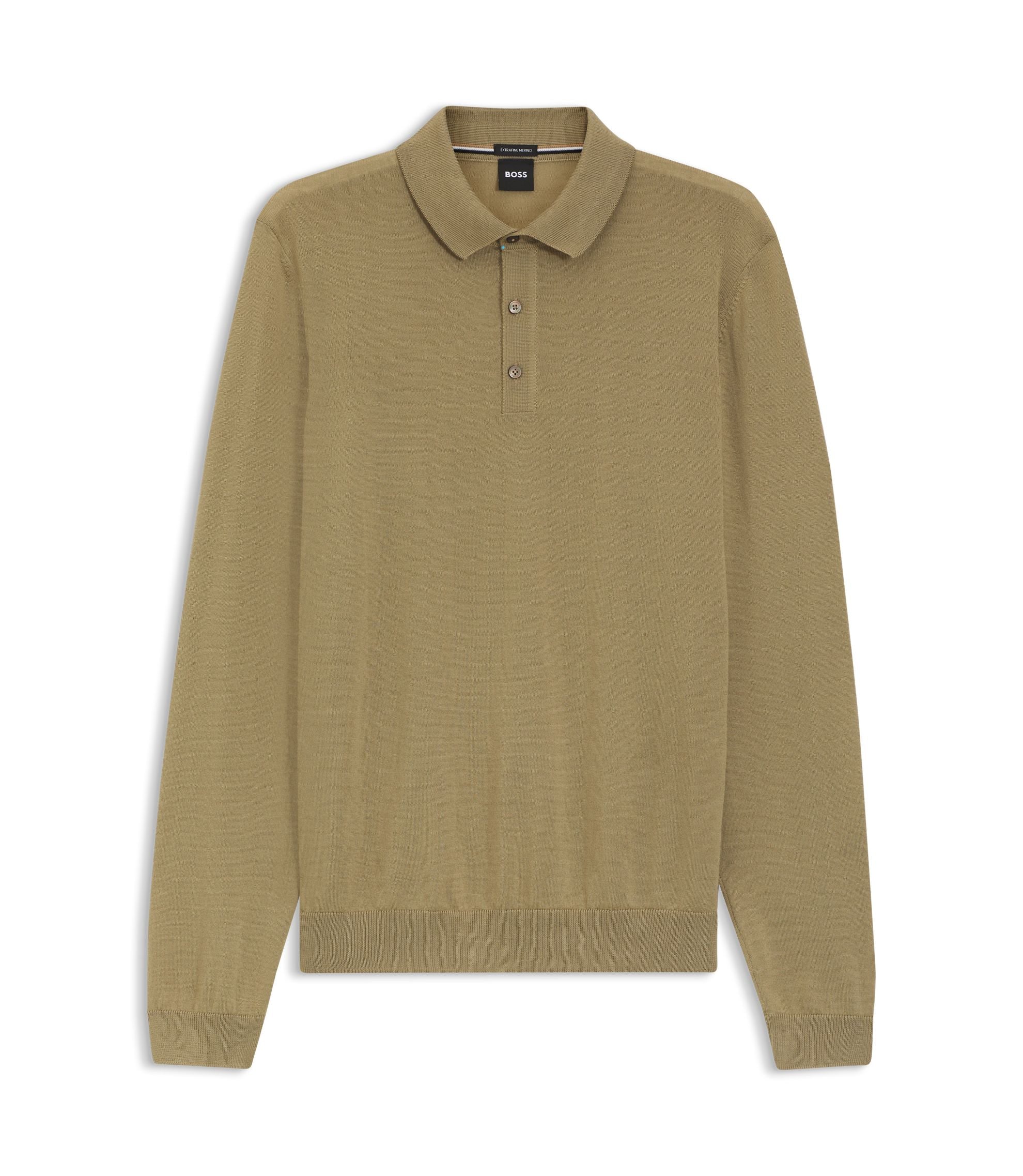 Boss Knitted Polo Sweater In Virgin Wool Khaki
