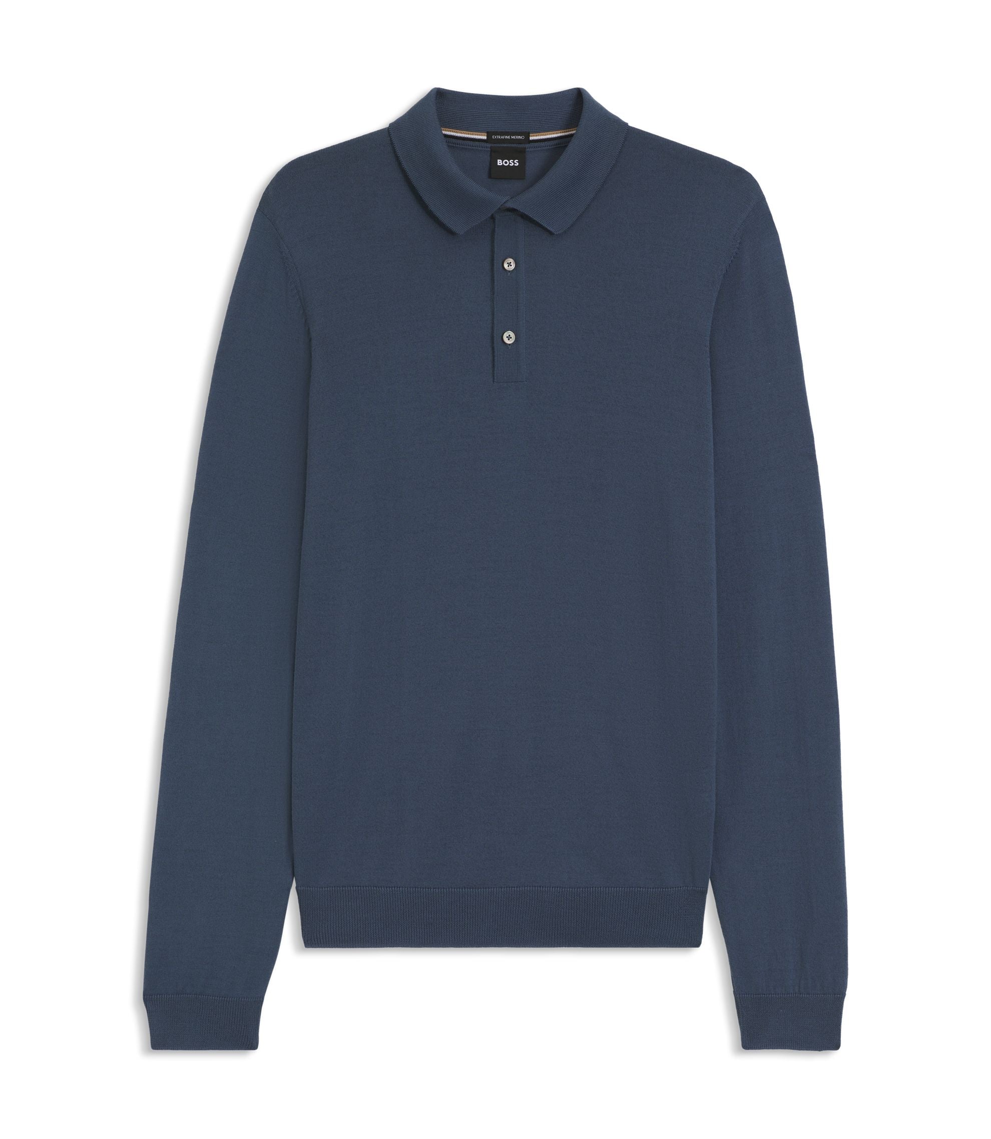 Boss Knitted Polo Sweater In Virgin Wool Light Blue