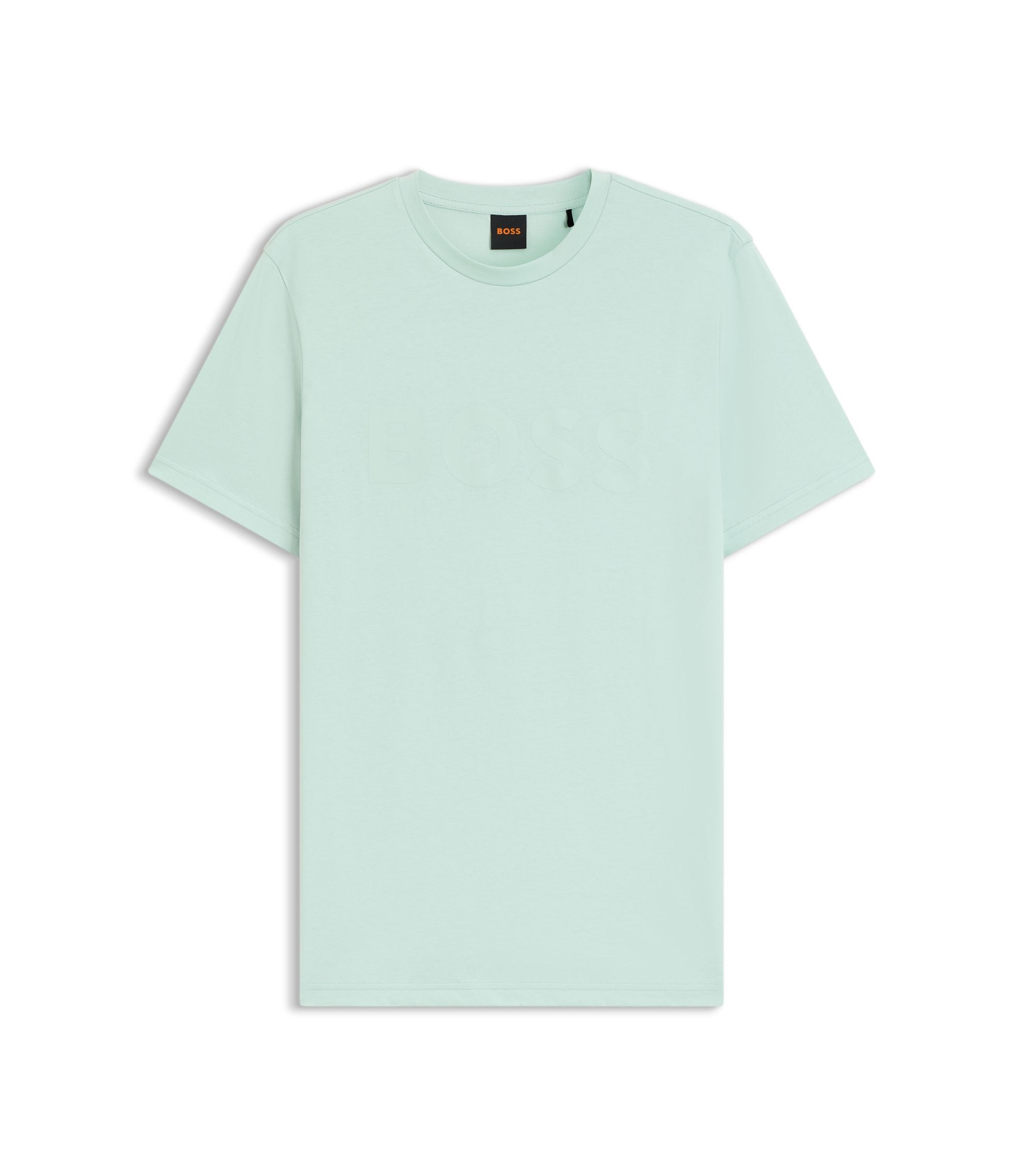 Boss Cotton Jersey T Shirt With Large Logo Print Turquoise