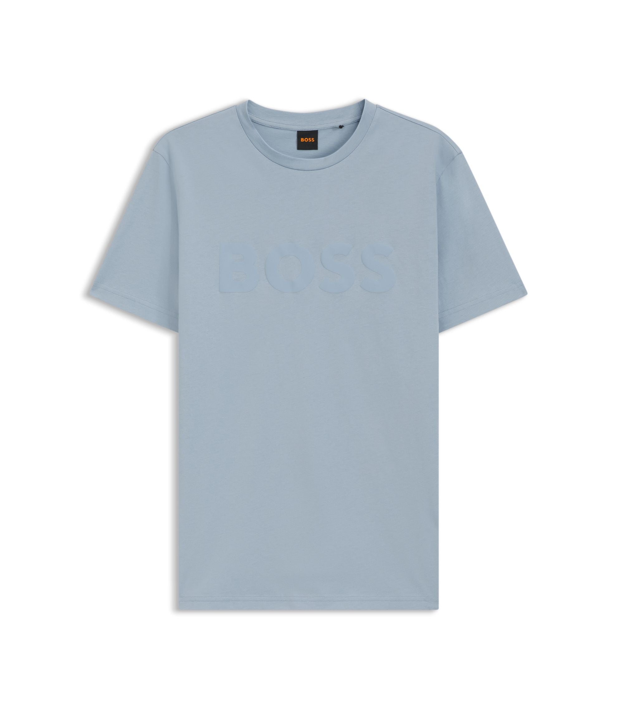 Boss Cotton Jersey T Shirt With Large Logo Print Light Blue