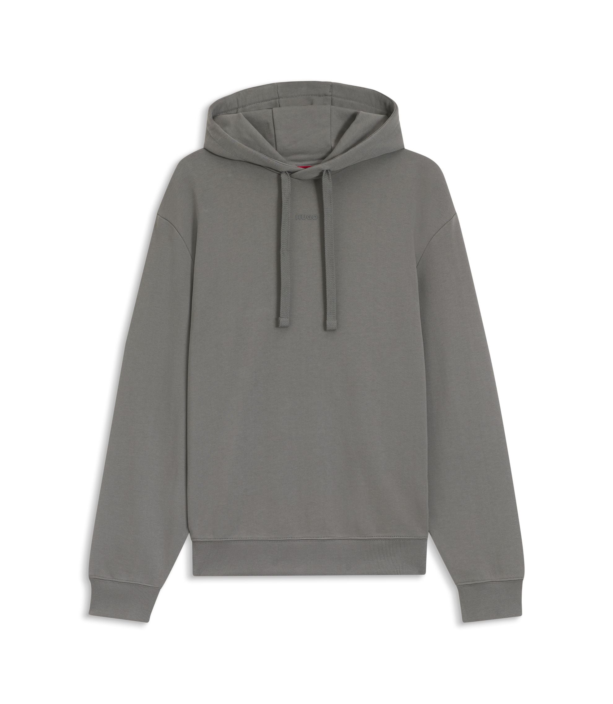 Hugo Contrast Logo Hoodie In Cotton Terry Dark Grey