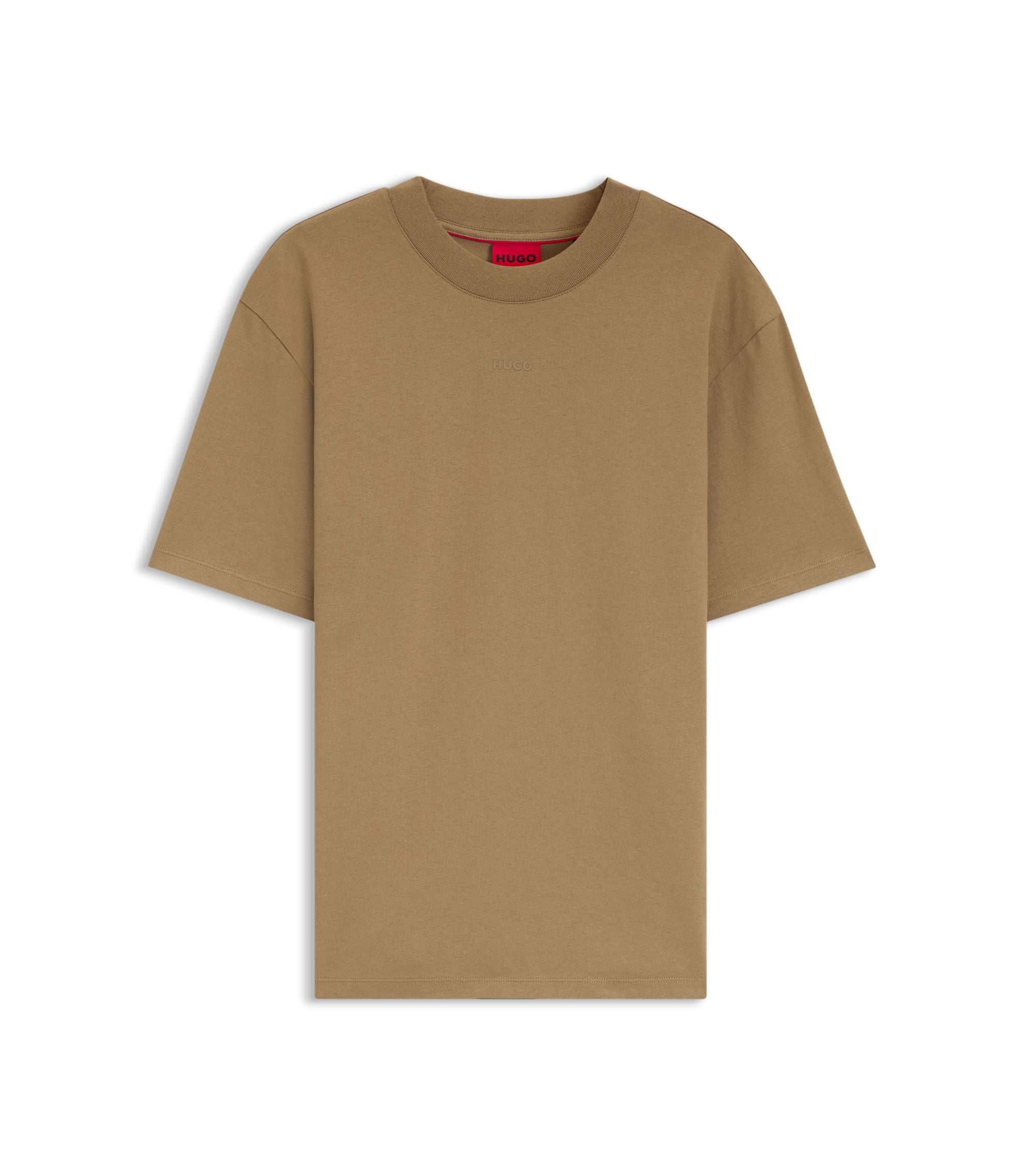 Hugo Relaxed Fit Cotton Jersey T Shirt With Logo Print Beige